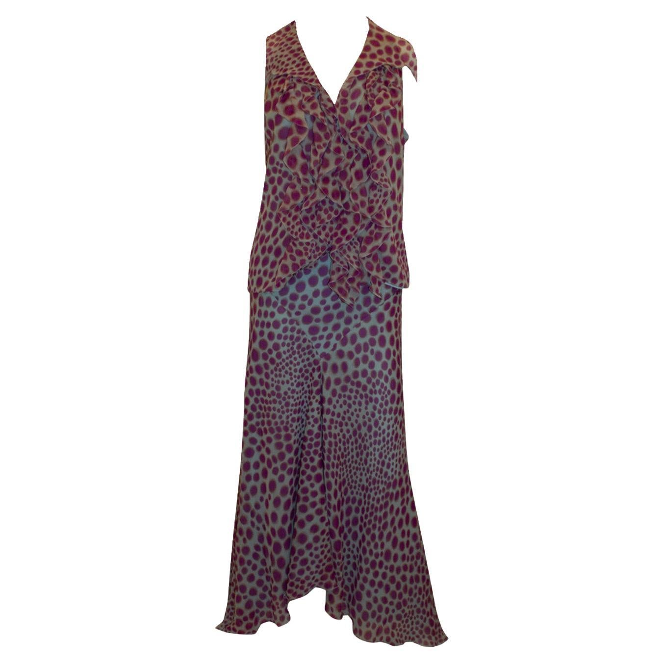 Emanuel Unagro Silk Spot Skirt and Top Outift.
