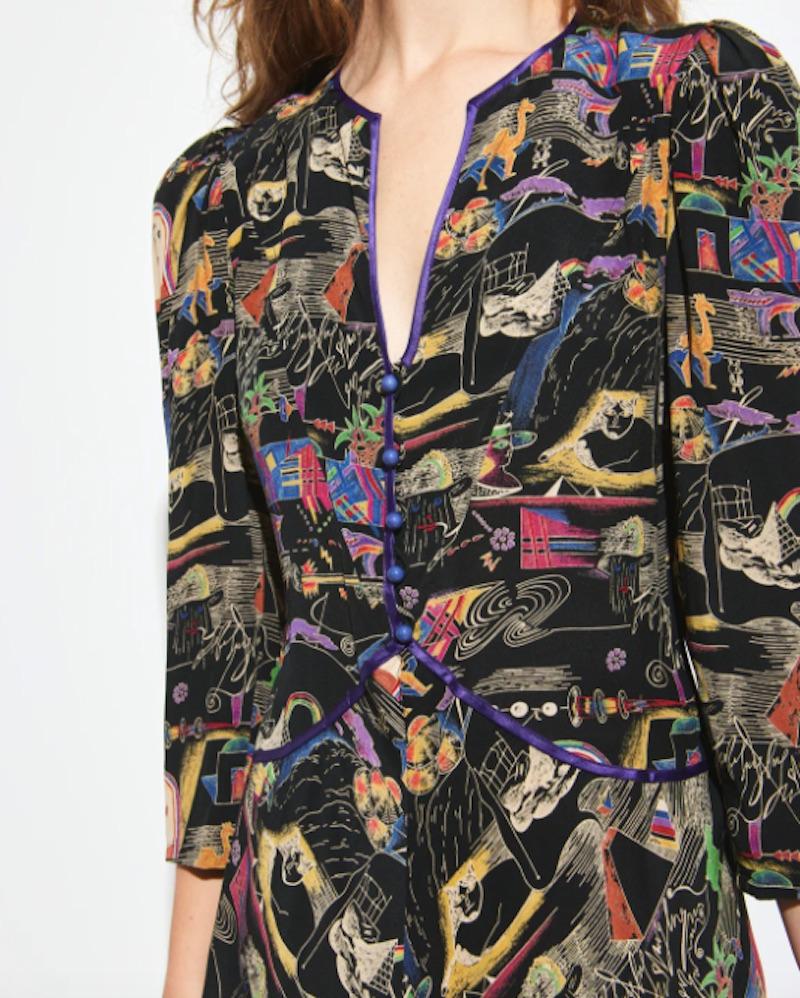 Emanuel Ungaro 1970er Seidenkleid mit passender Weste Damen im Angebot