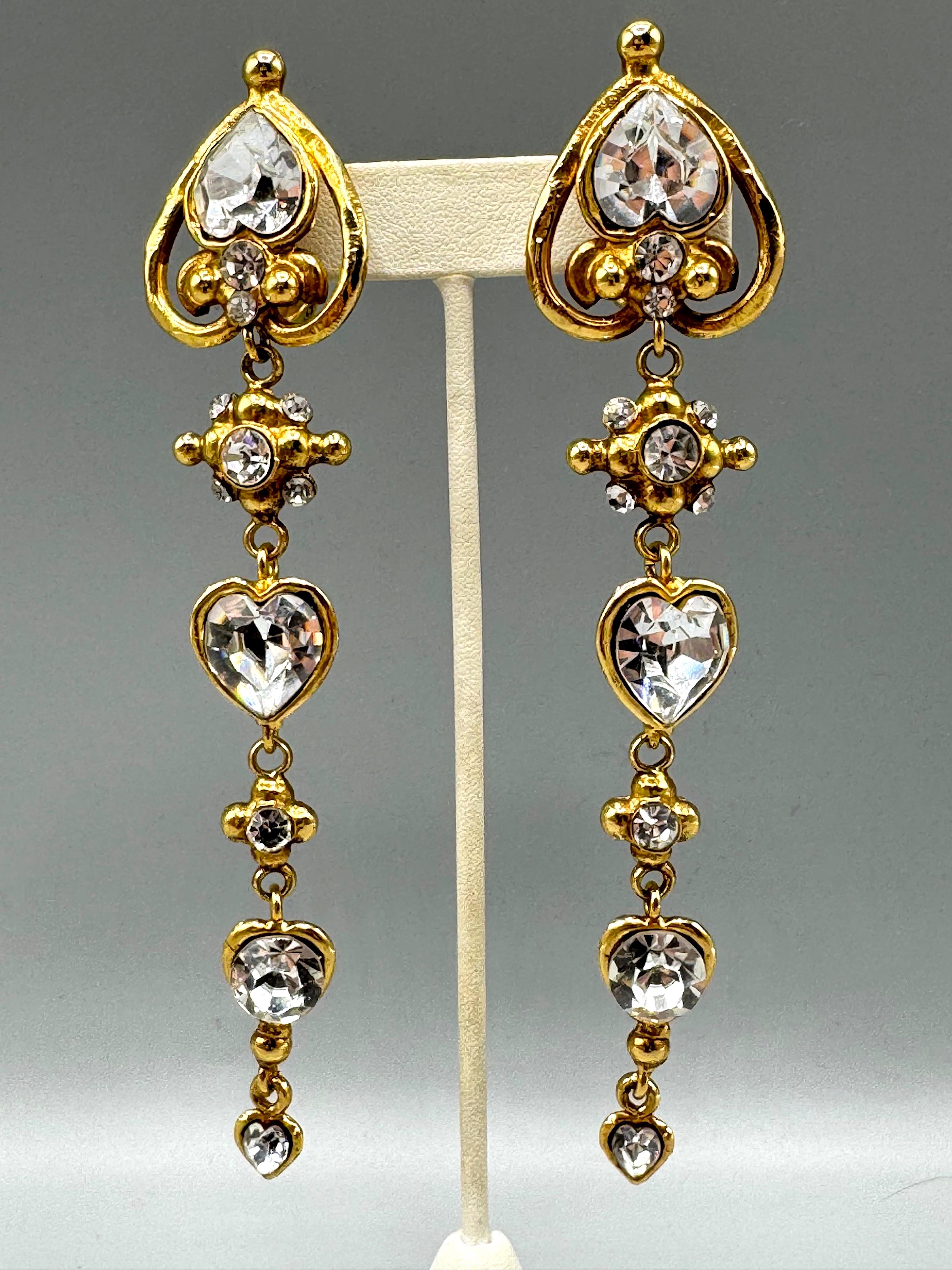 Emanuel Ungaro was known for his bold, sophisticated designs, and these statement shoulder dusters seem to embody that perfectly. The earring design is inspired from classical motifs of scroll work, hearts and leaf imagery found on ancient Roman and