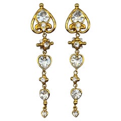 Emanuel Ungaro 1980s Gold and Rhinestone 5.5" Long Pendant Earrings