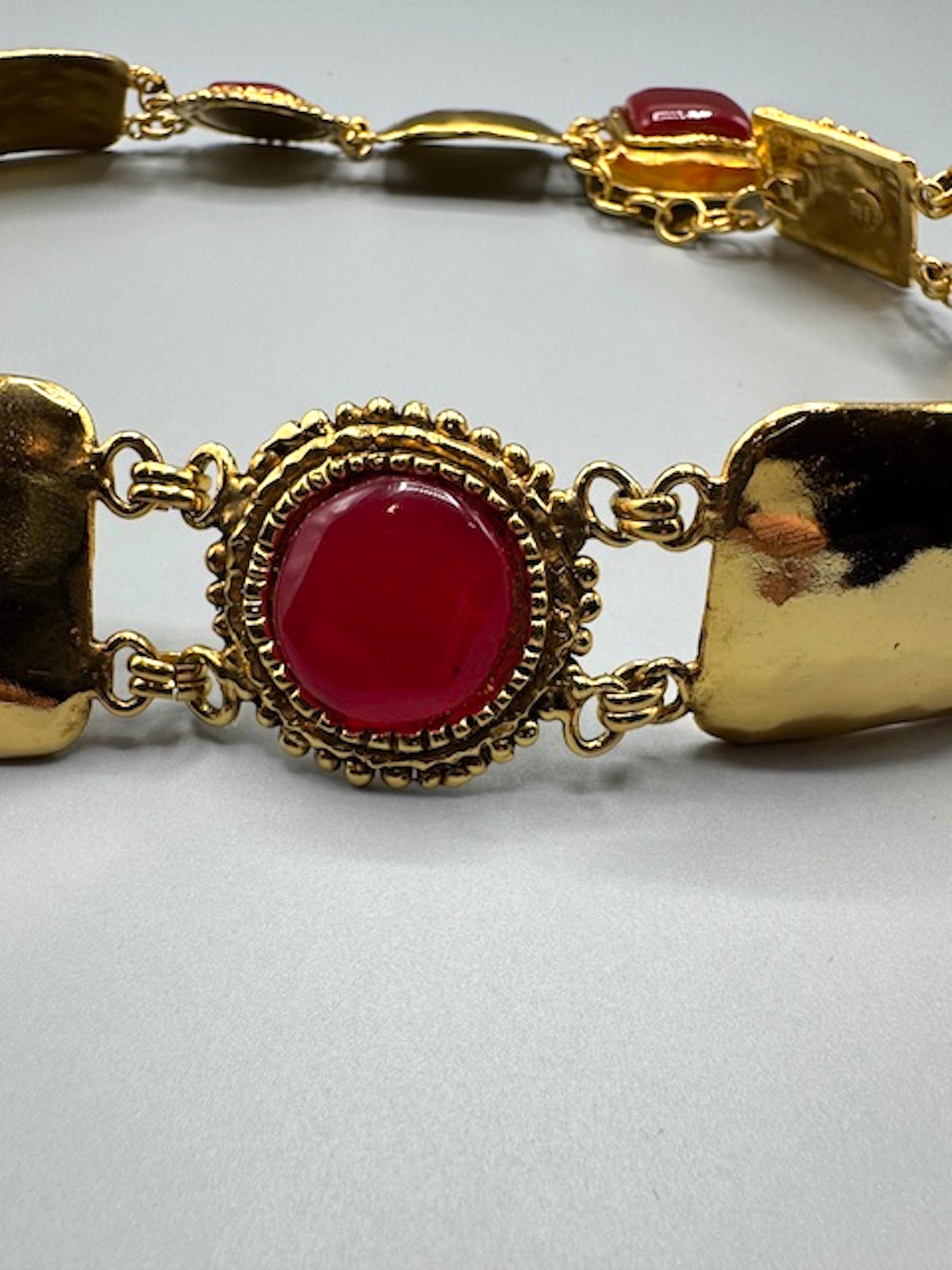 Emanuel Ungaro 1980s Gold Link and Glass Cabochon Belt For Sale 13