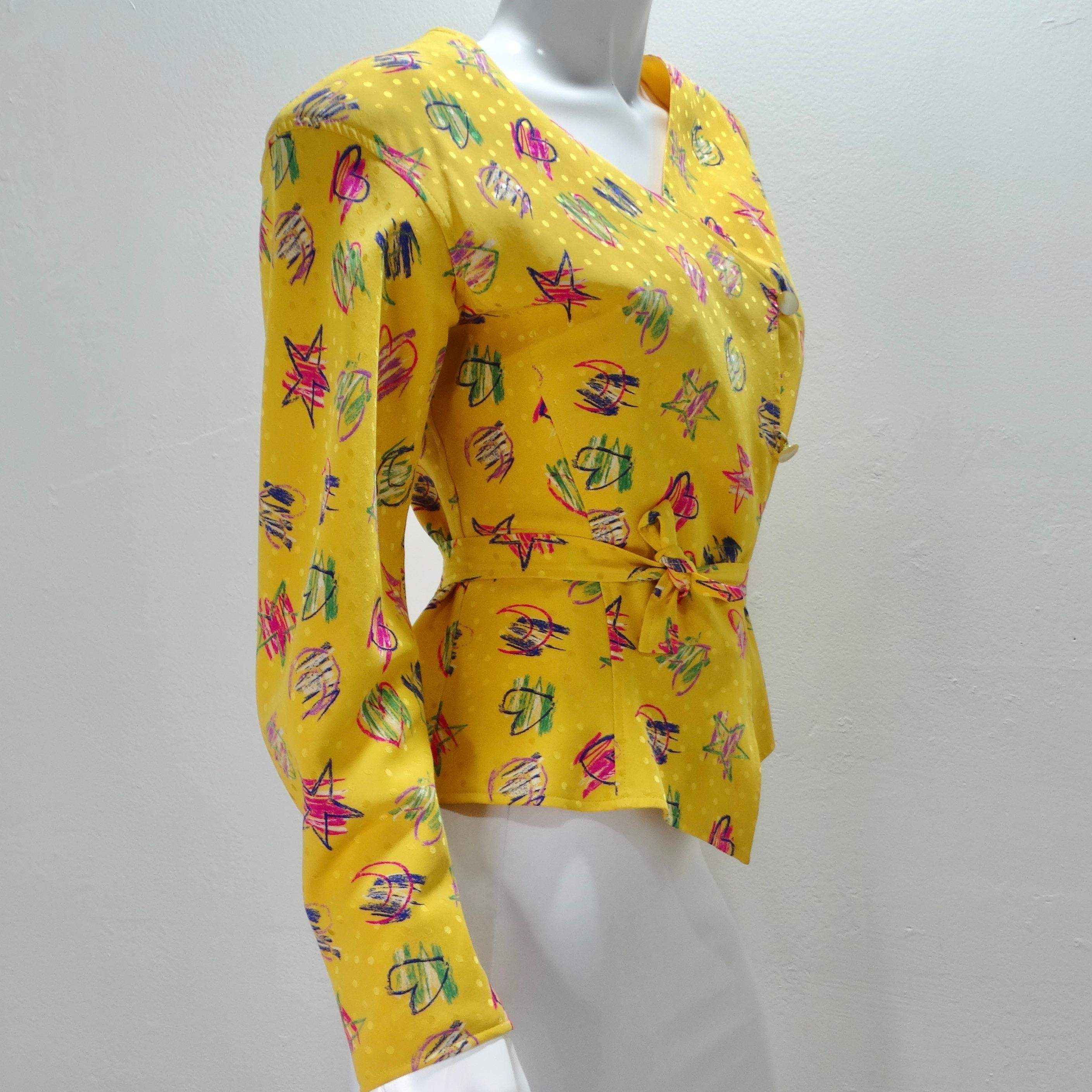 Emanuel Ungaro 1980s Heart Print Button Down Blouse In Good Condition For Sale In Scottsdale, AZ