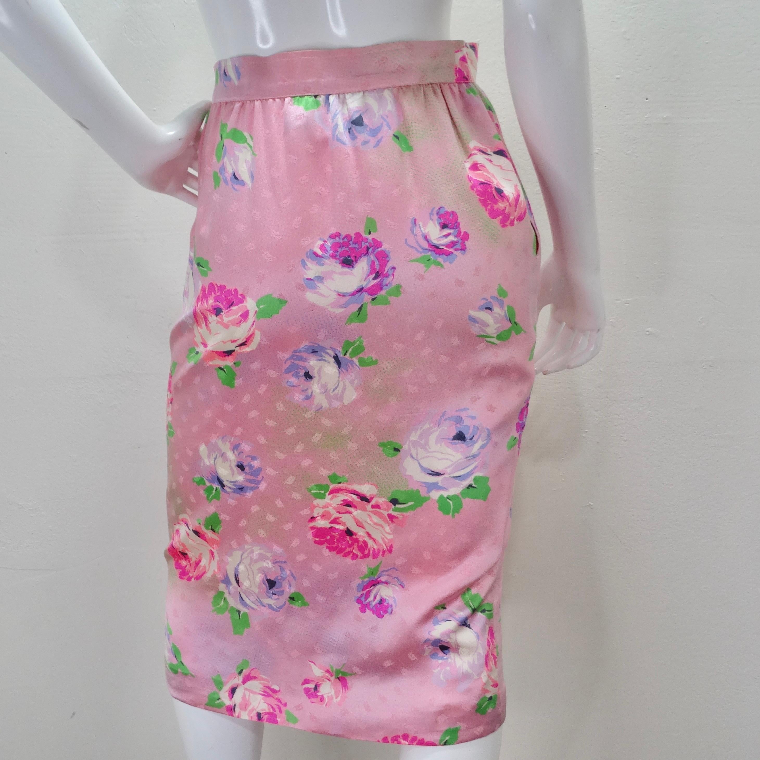 Emanuel Ungaro 1980s Pink Floral Pencil Skirt In Excellent Condition For Sale In Scottsdale, AZ