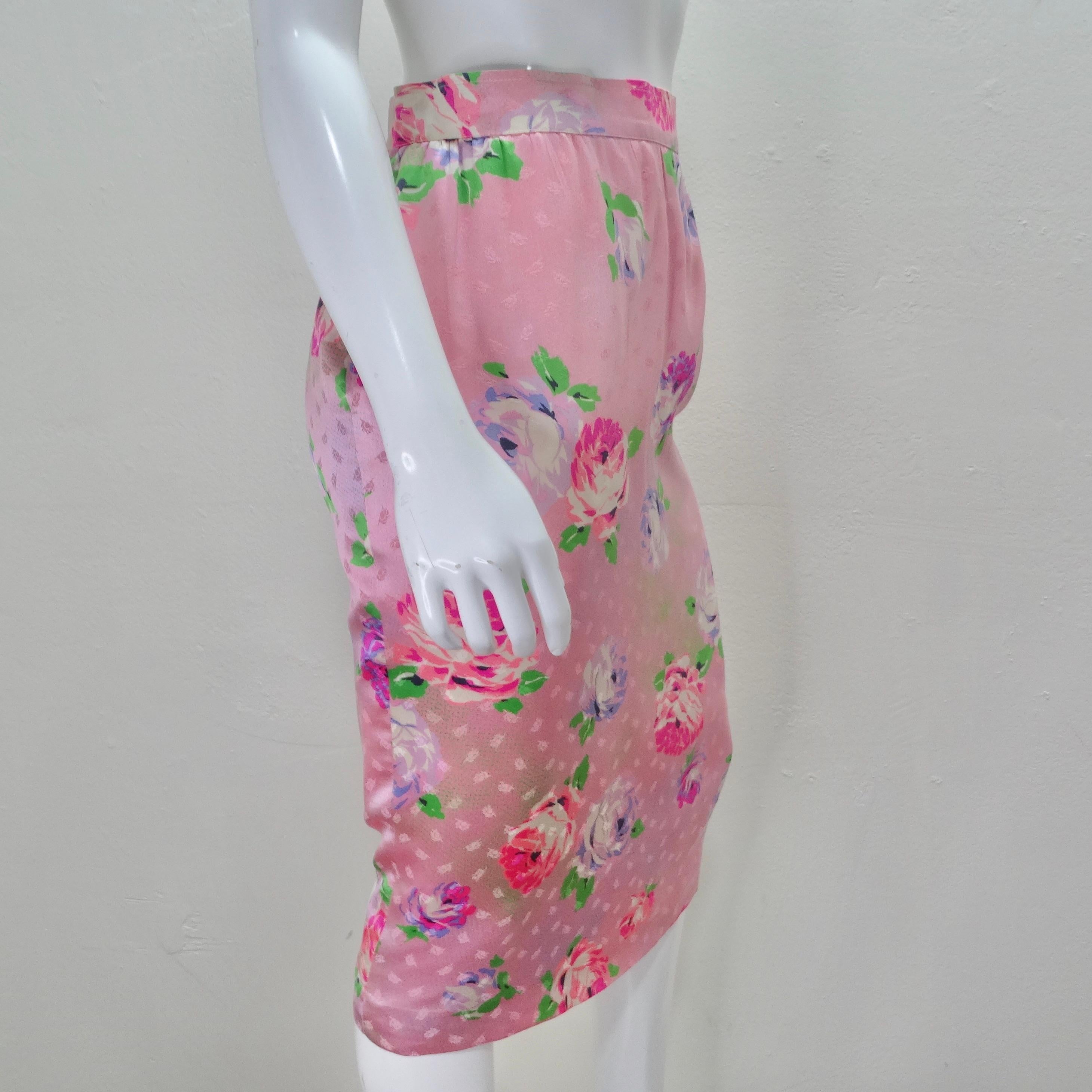 Women's or Men's Emanuel Ungaro 1980s Pink Floral Pencil Skirt For Sale