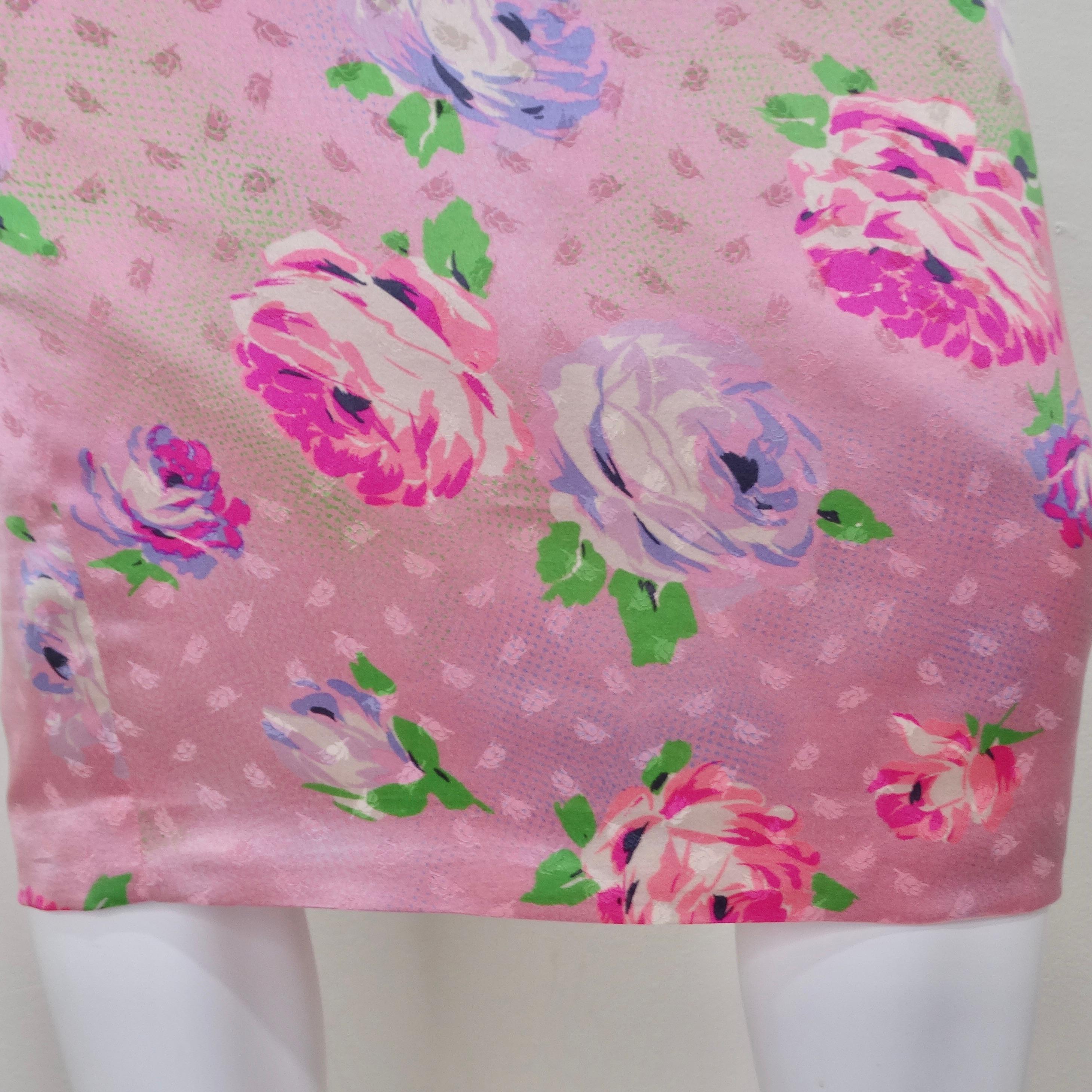 Emanuel Ungaro 1980s Pink Floral Pencil Skirt For Sale 1