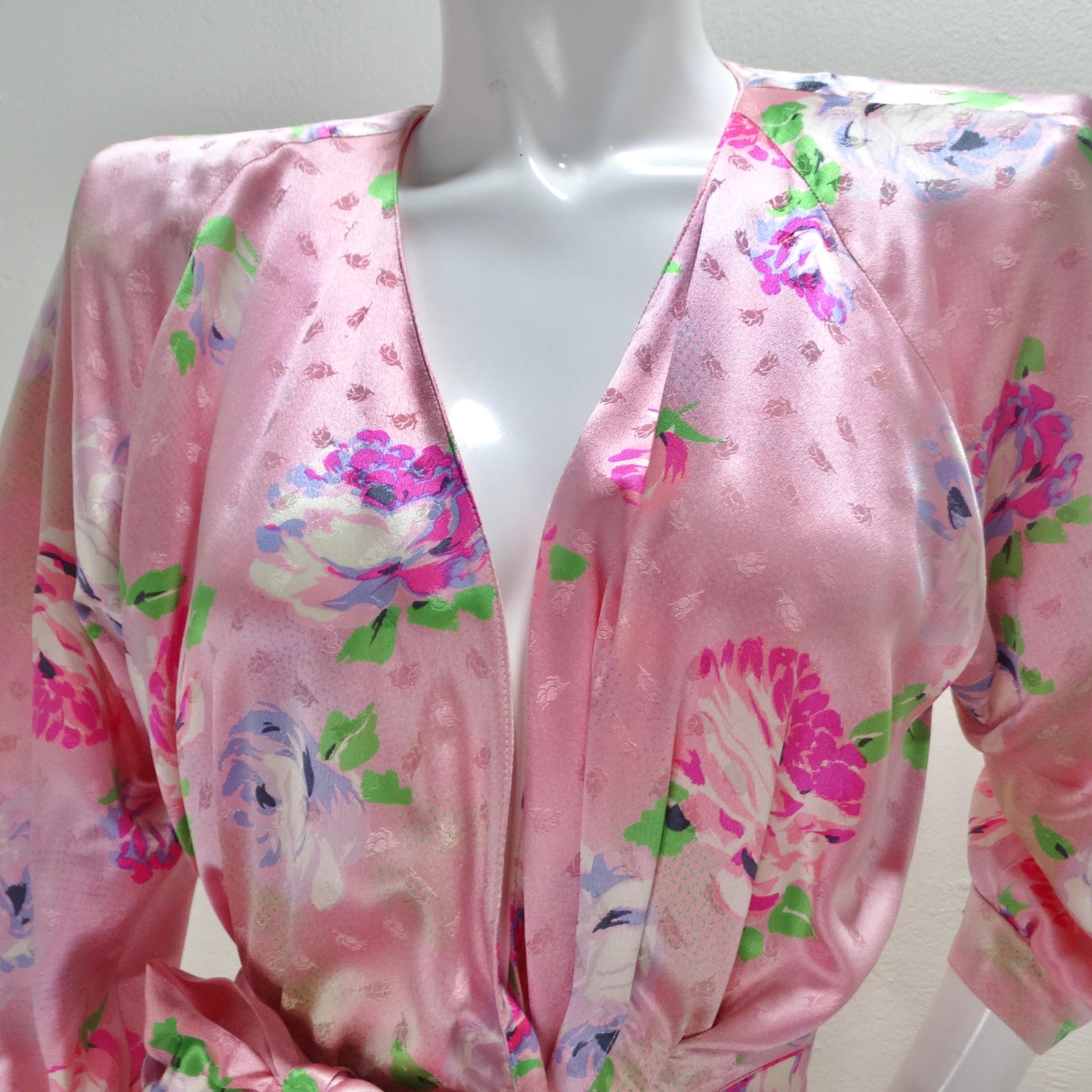 Brown Emanuel Ungaro 1980s Pink Floral Wrap Dress For Sale