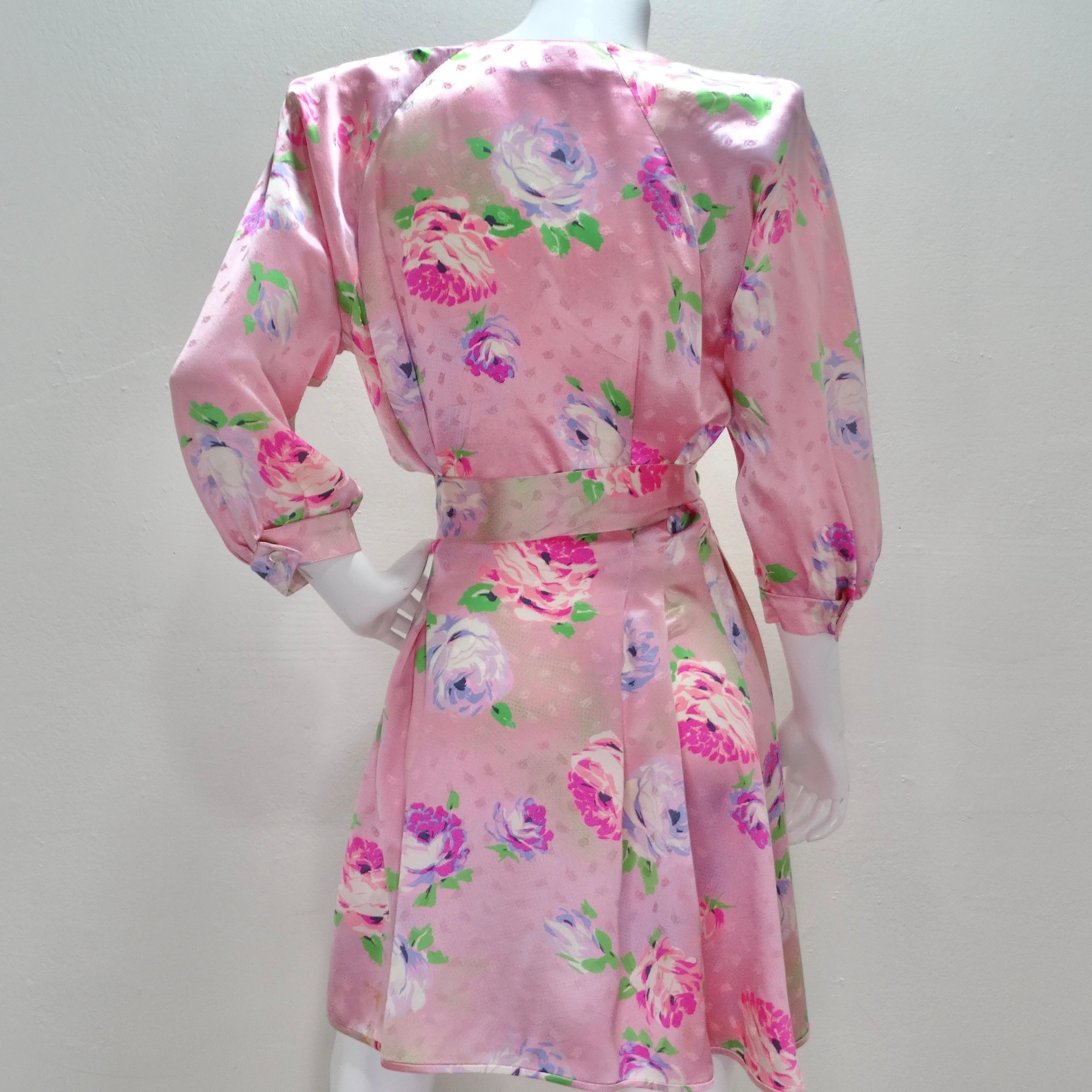 Women's Emanuel Ungaro 1980s Pink Floral Wrap Dress For Sale