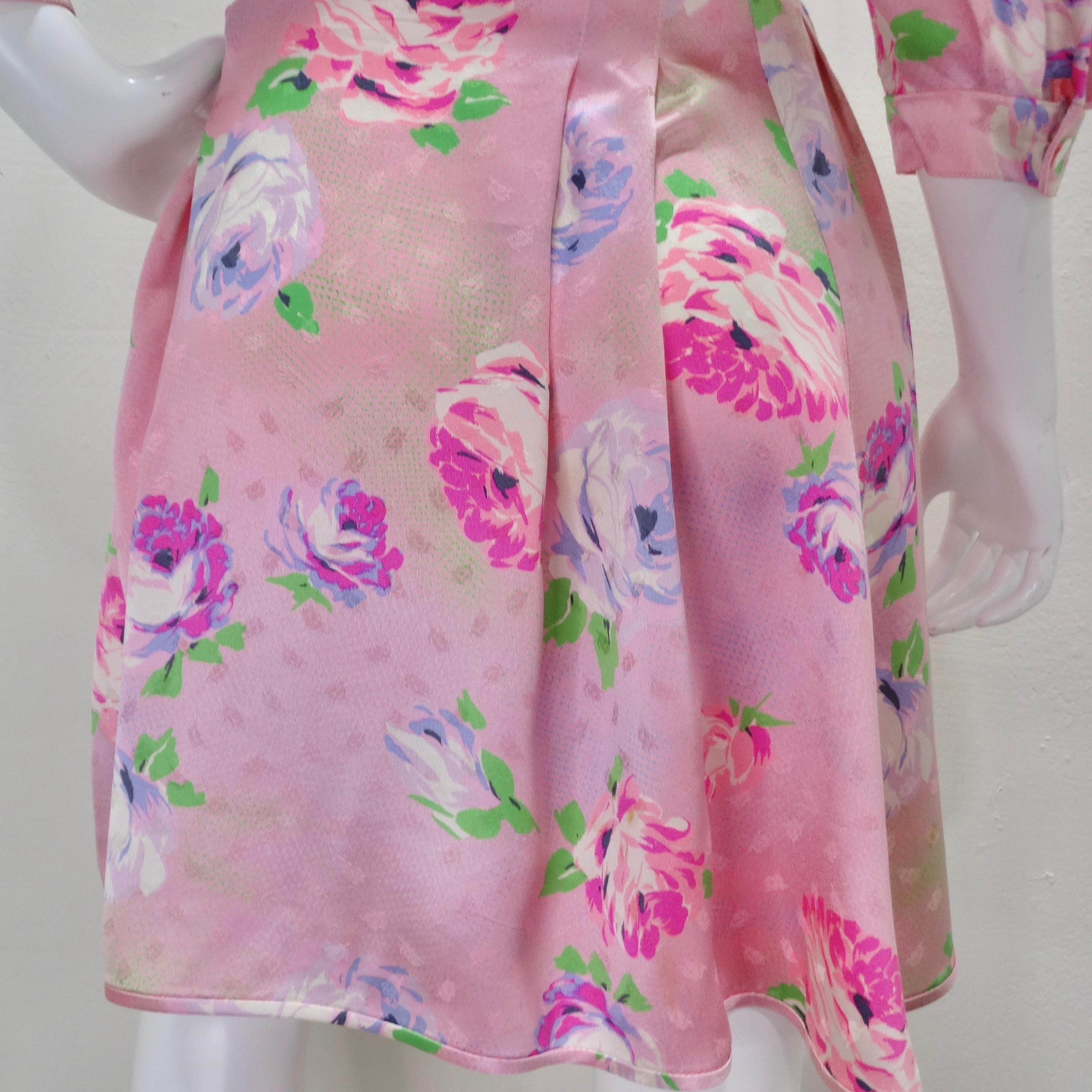 Emanuel Ungaro 1980s Pink Floral Wrap Dress For Sale 1