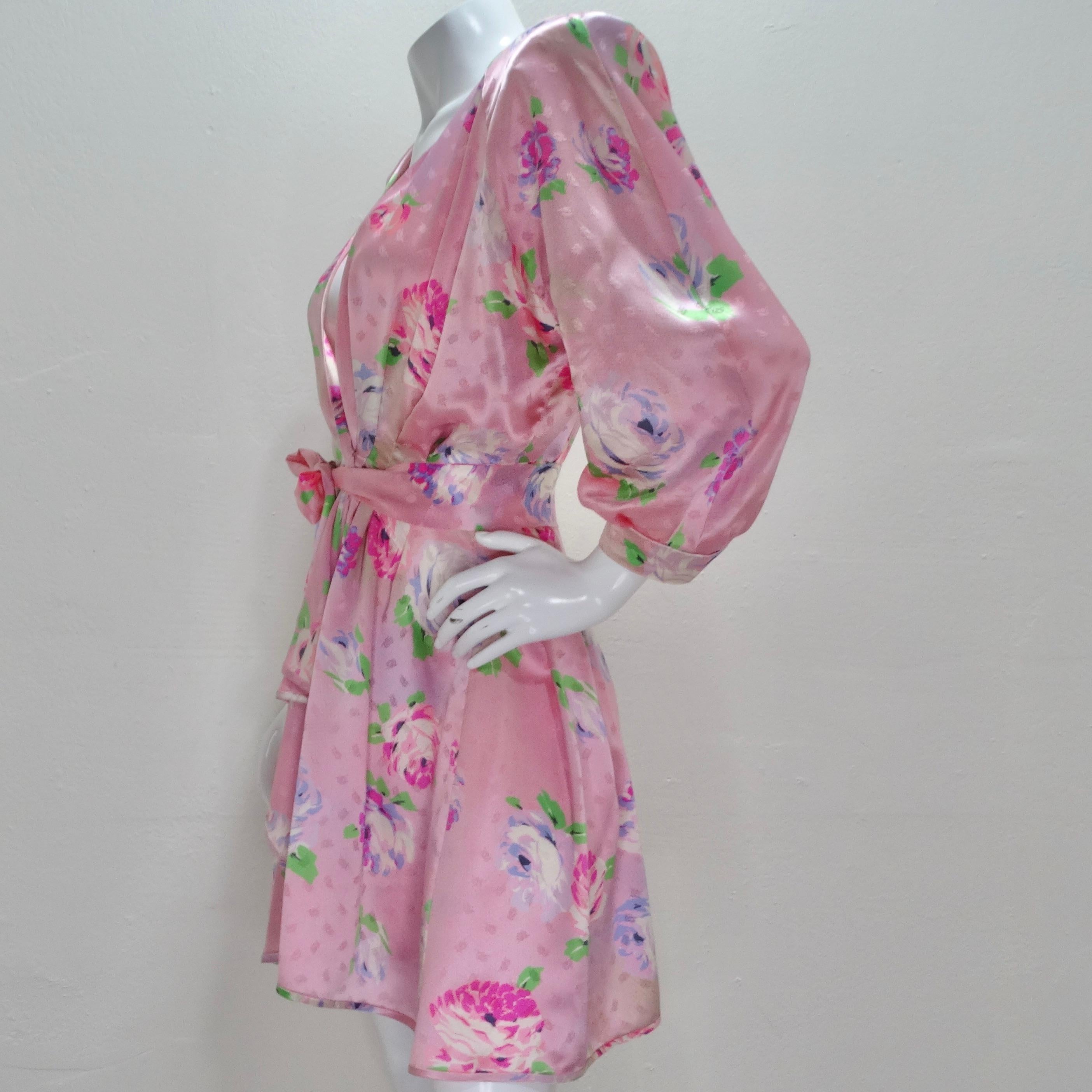 Emanuel Ungaro 1980s Pink Floral Wrap Dress For Sale 2