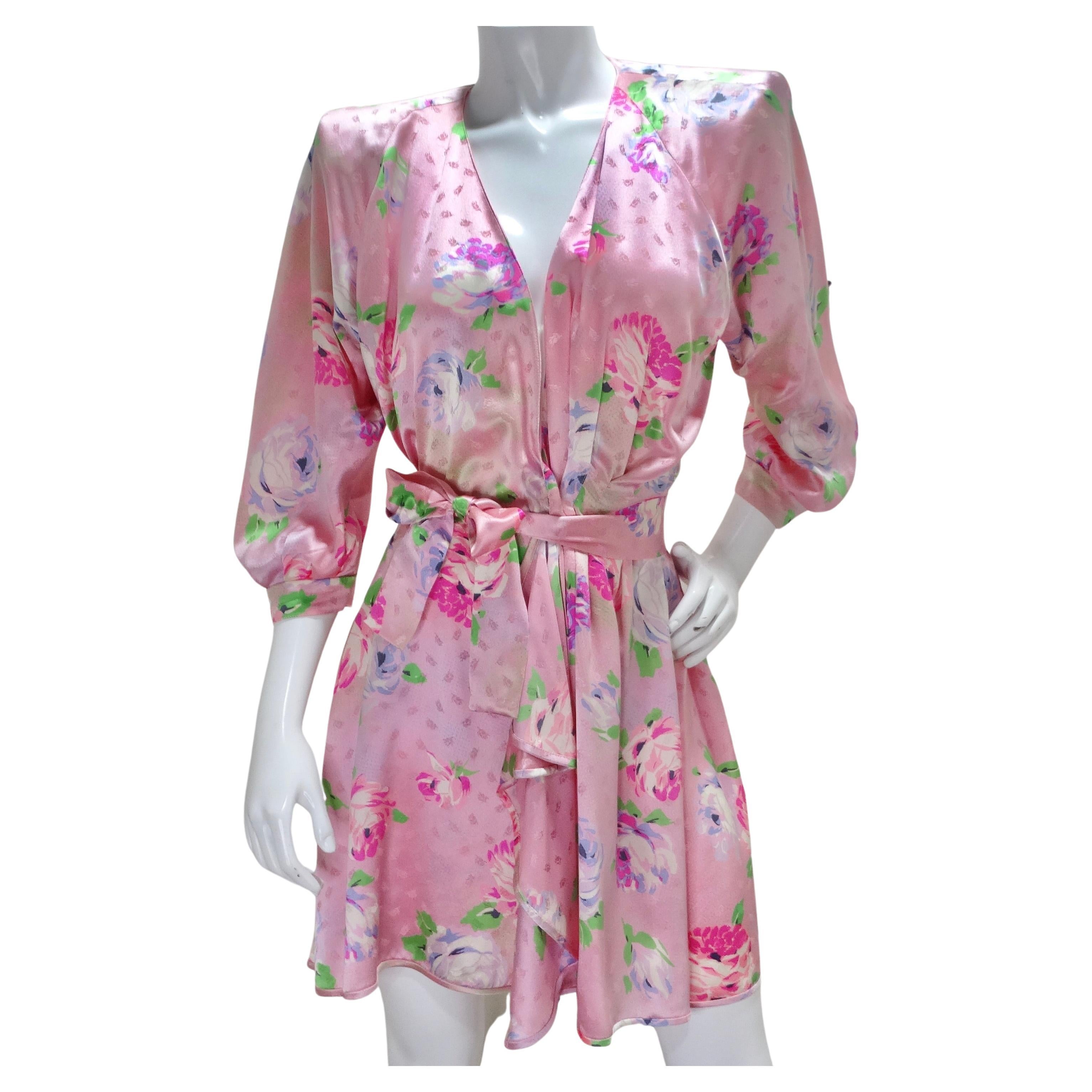Emanuel Ungaro 1980s Pink Floral Wrap Dress For Sale