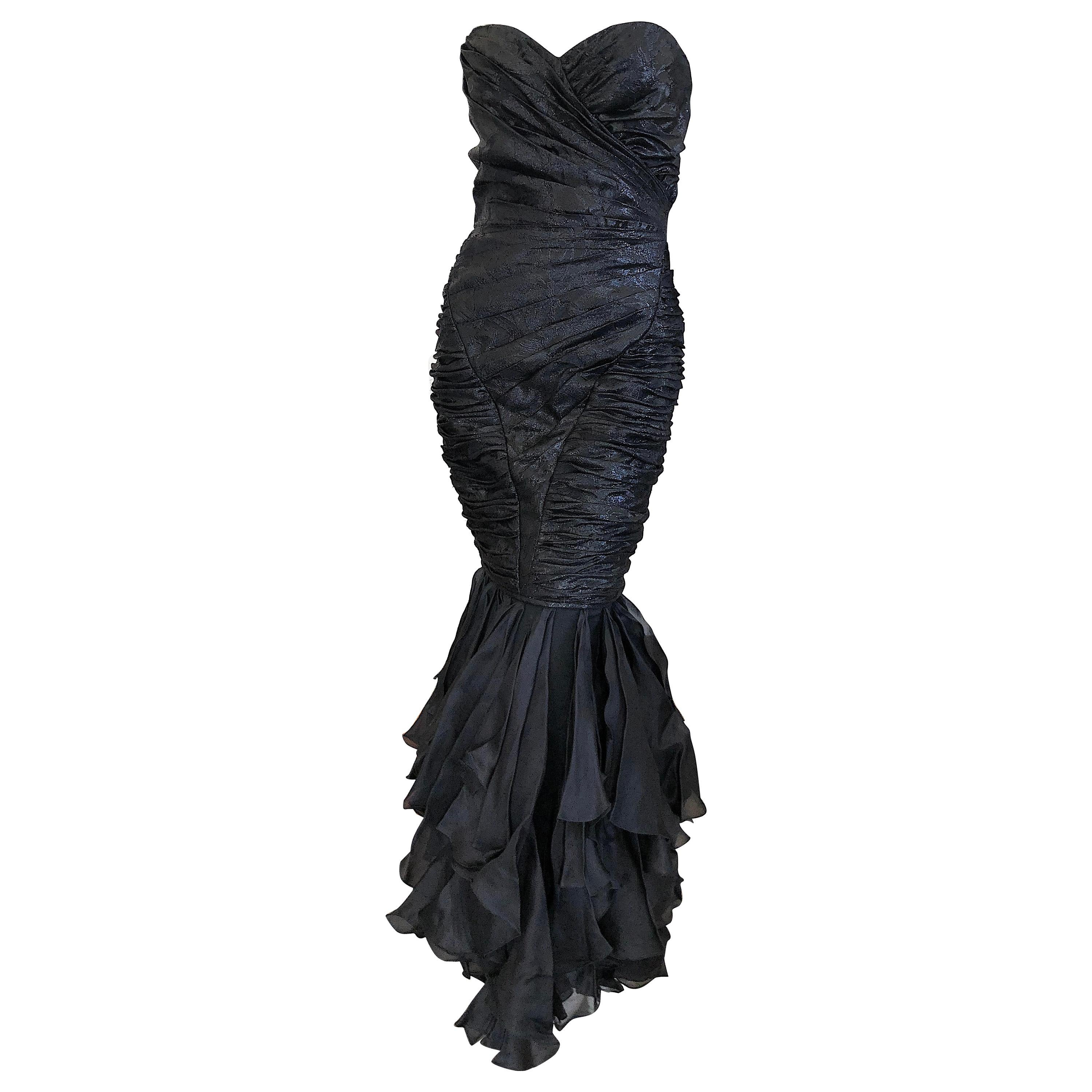 Emanuel Ungaro 1980's Vintage Strapless Black Hourglass Figure Mermaid Dress For Sale