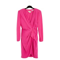 Emanuel Ungaro 1985 Robe FR40 Fuchsia Silk Crepe Drape UK12 US10