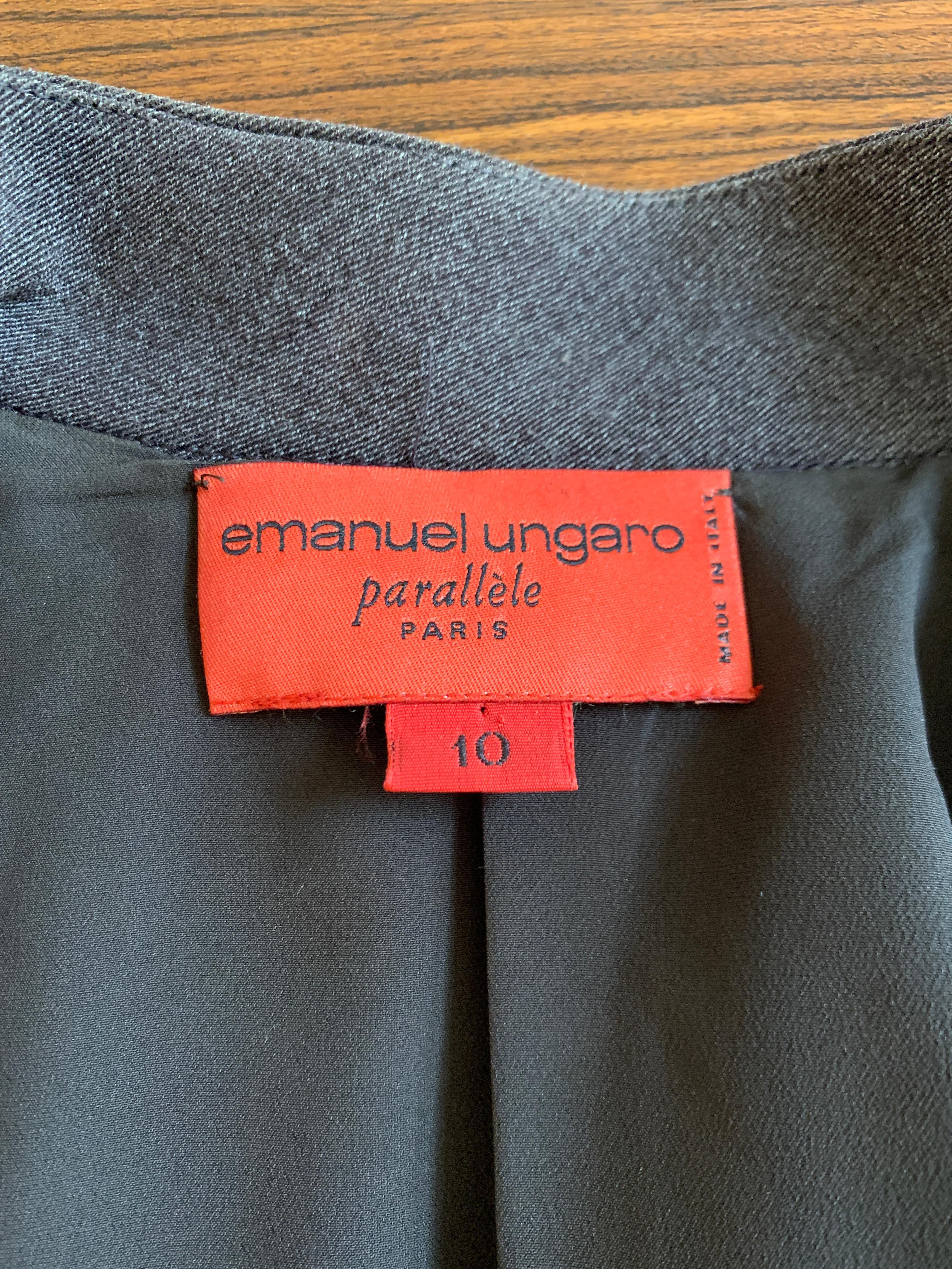 Emanuel Ungaro 1990s Brown Grey Skirt Suit with Long Jacket  In Good Condition For Sale In San Francisco, CA