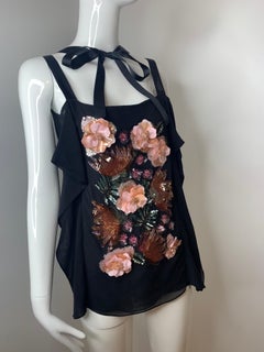 Emanuel Ungaro 2000’s floral beaded black pink pants and top set