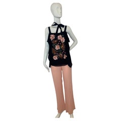 Emanuel Ungaro 2000’s floral beaded black pink pants and top set