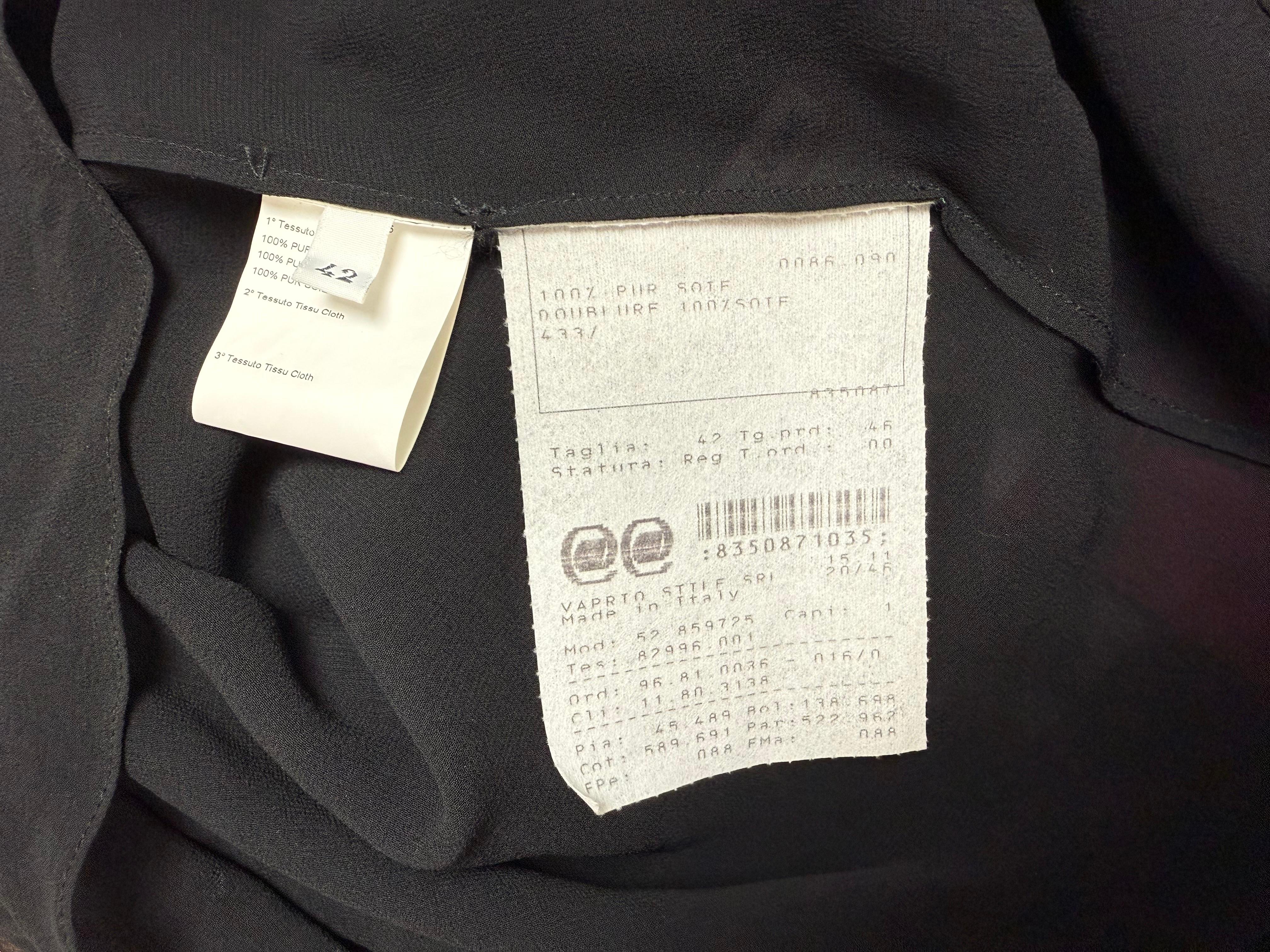 Emanuel Ungaro
Vintage
Sheer
Black
100% silk
IT42
NWT's
Pristine
Measurements in inches laying flat: length in the front 62, pit to pit 16, waist 15 to 16

FINAL SALE