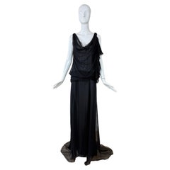 EMANUEL UNGARO 2000's Vintage Black Silk Evening Gown Maxi Dress