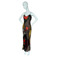 Emanuel Ungaro 2002, abito da sera in seta vibrante e impreziosito, maxi abito da sera