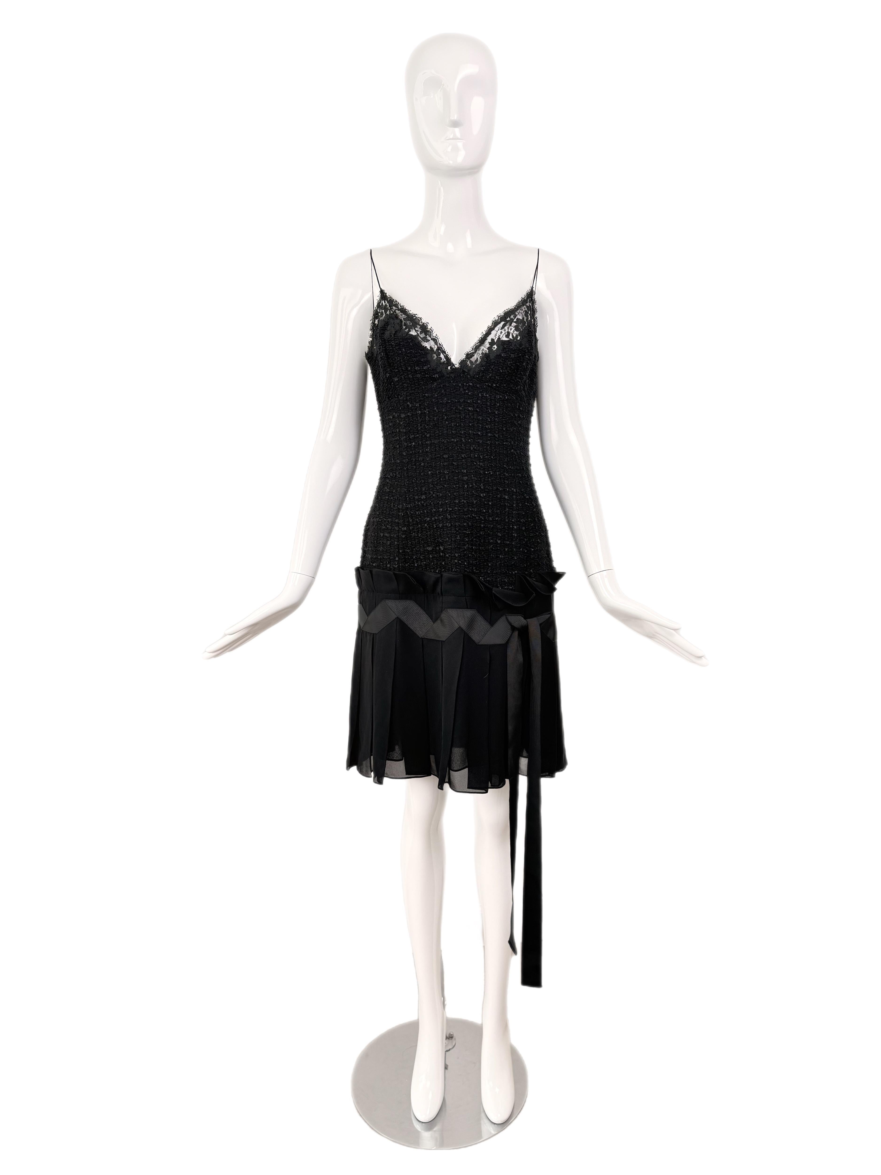 EMANUEL UNGARO 2004 Vestido vintage de lazo de tweed negro Negro
