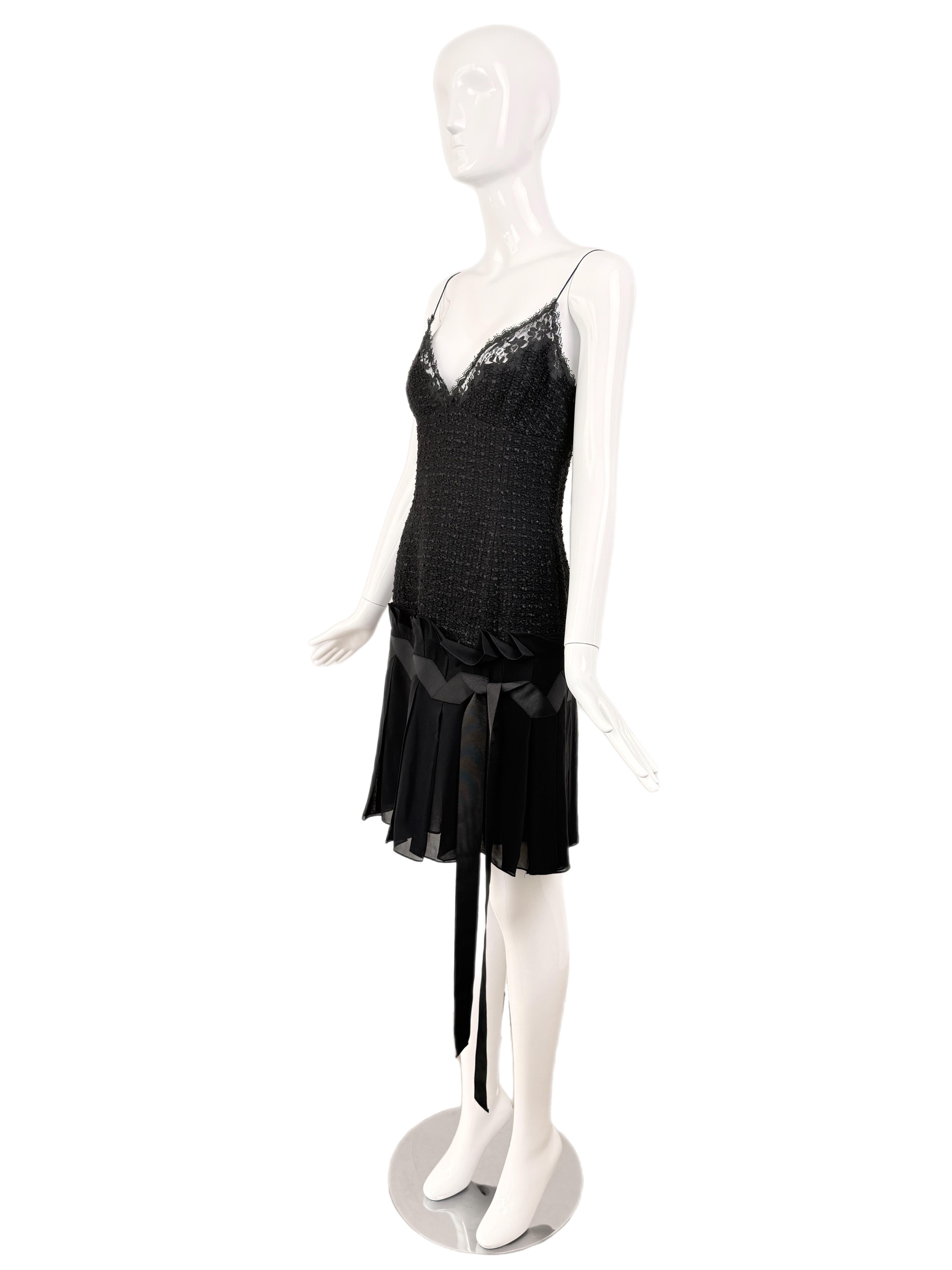 EMANUEL UNGARO 2004 Vestido vintage de lazo de tweed negro en Excelente Estado en Leonardo, NJ