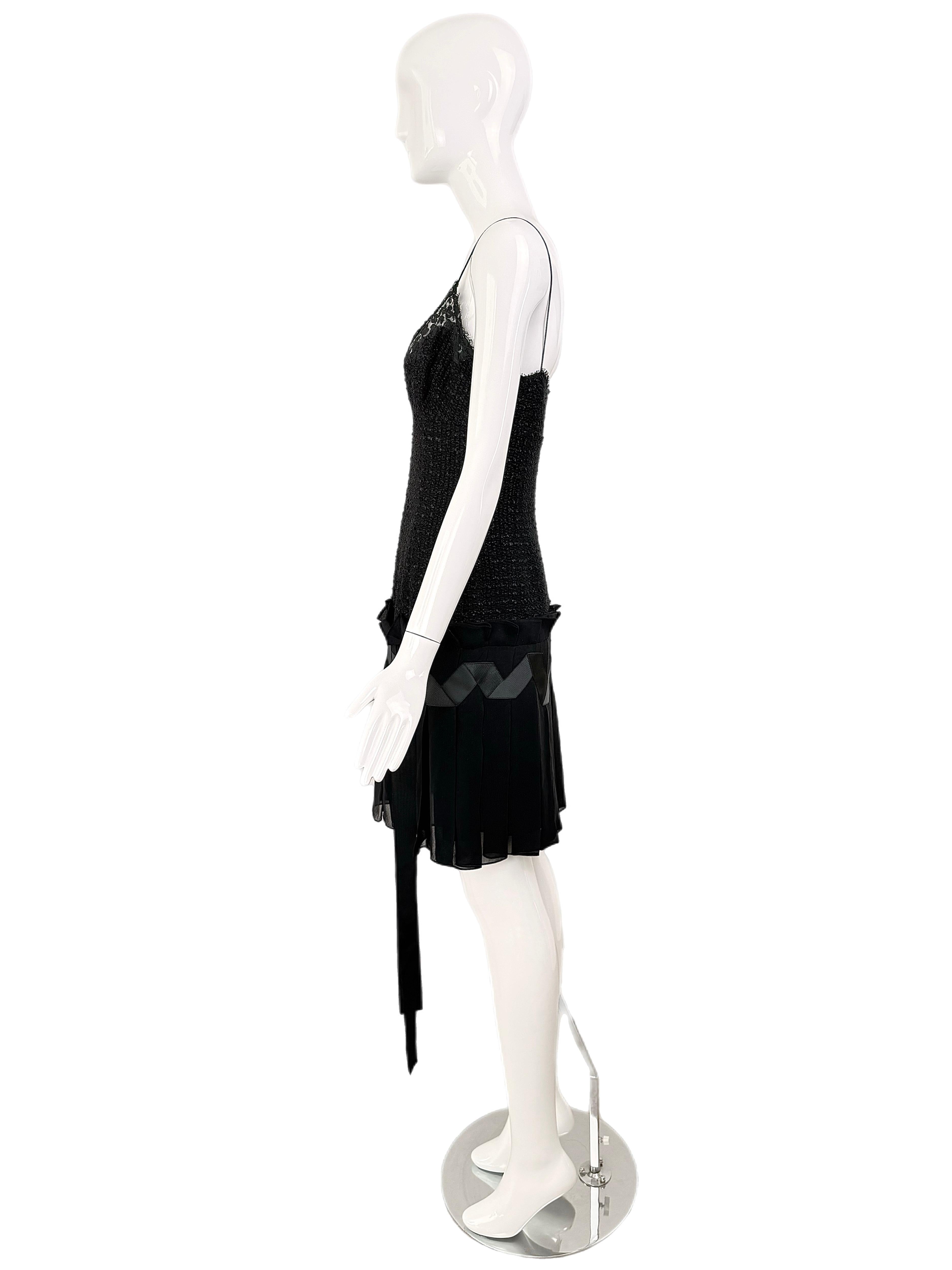 EMANUEL UNGARO 2004 Vestido vintage de lazo de tweed negro 1