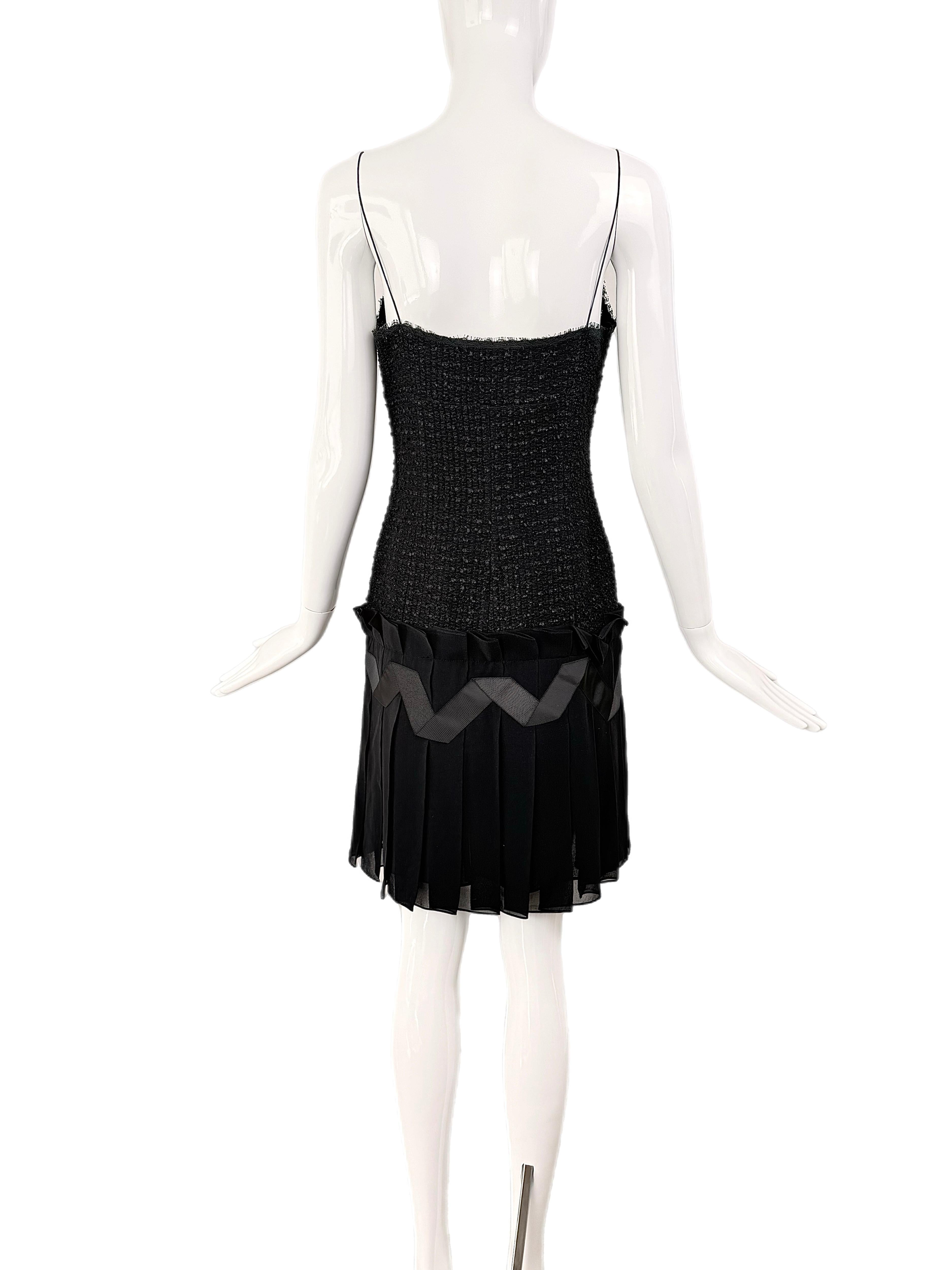 EMANUEL UNGARO 2004 Vestido vintage de lazo de tweed negro 2