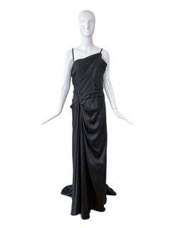 EMANUEL UNGARO 2007 Vintage Black Hammered Silk Evening Gown
