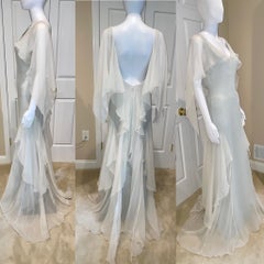 EMANUEL UNGARO 2008 dusty blue silk chiffon evening gown