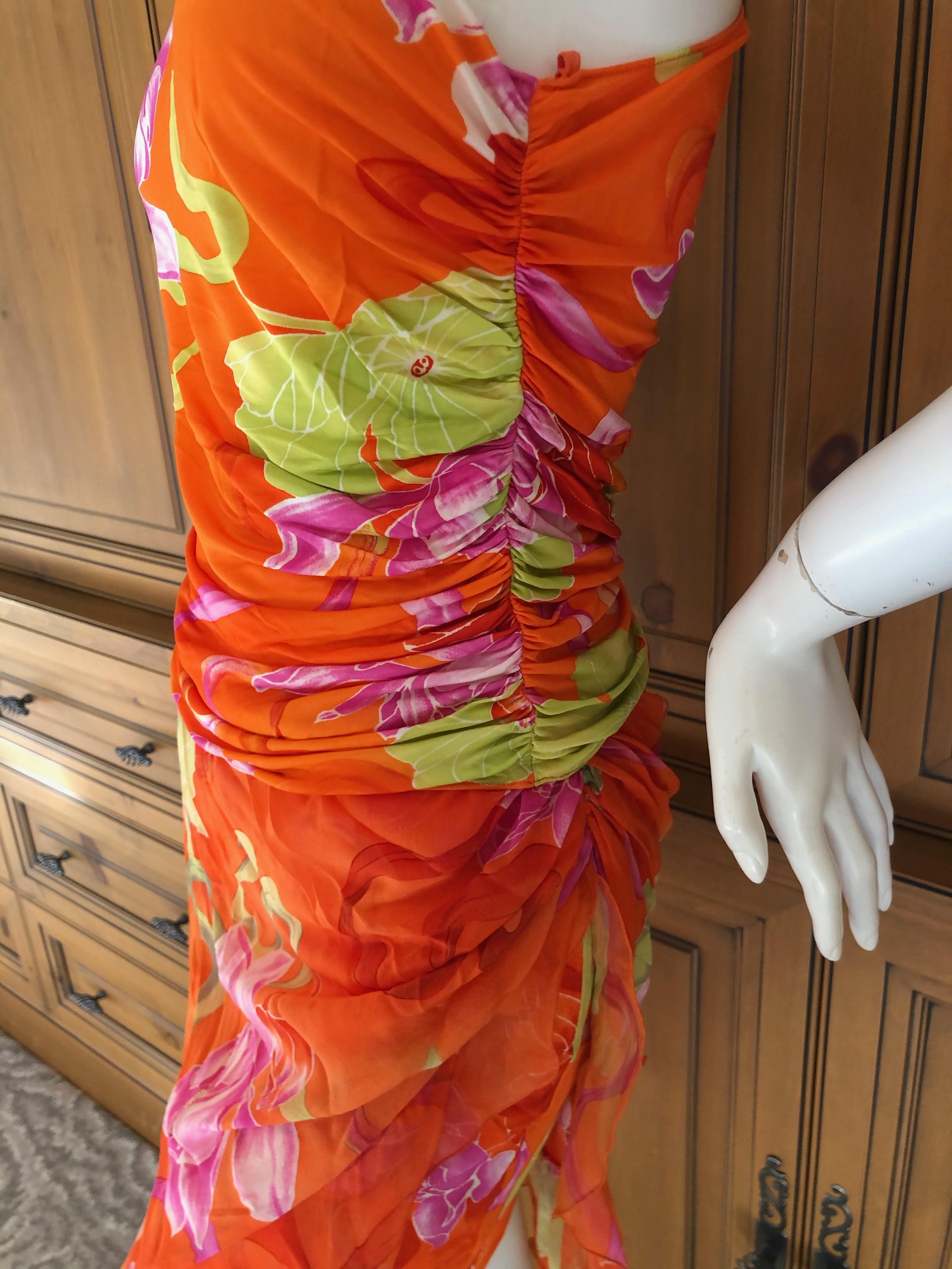 Emanuel Ungaro 3 Piece Silk Floral One Shoulder Dress w Shawl by Peter Dundas In Excellent Condition For Sale In Cloverdale, CA