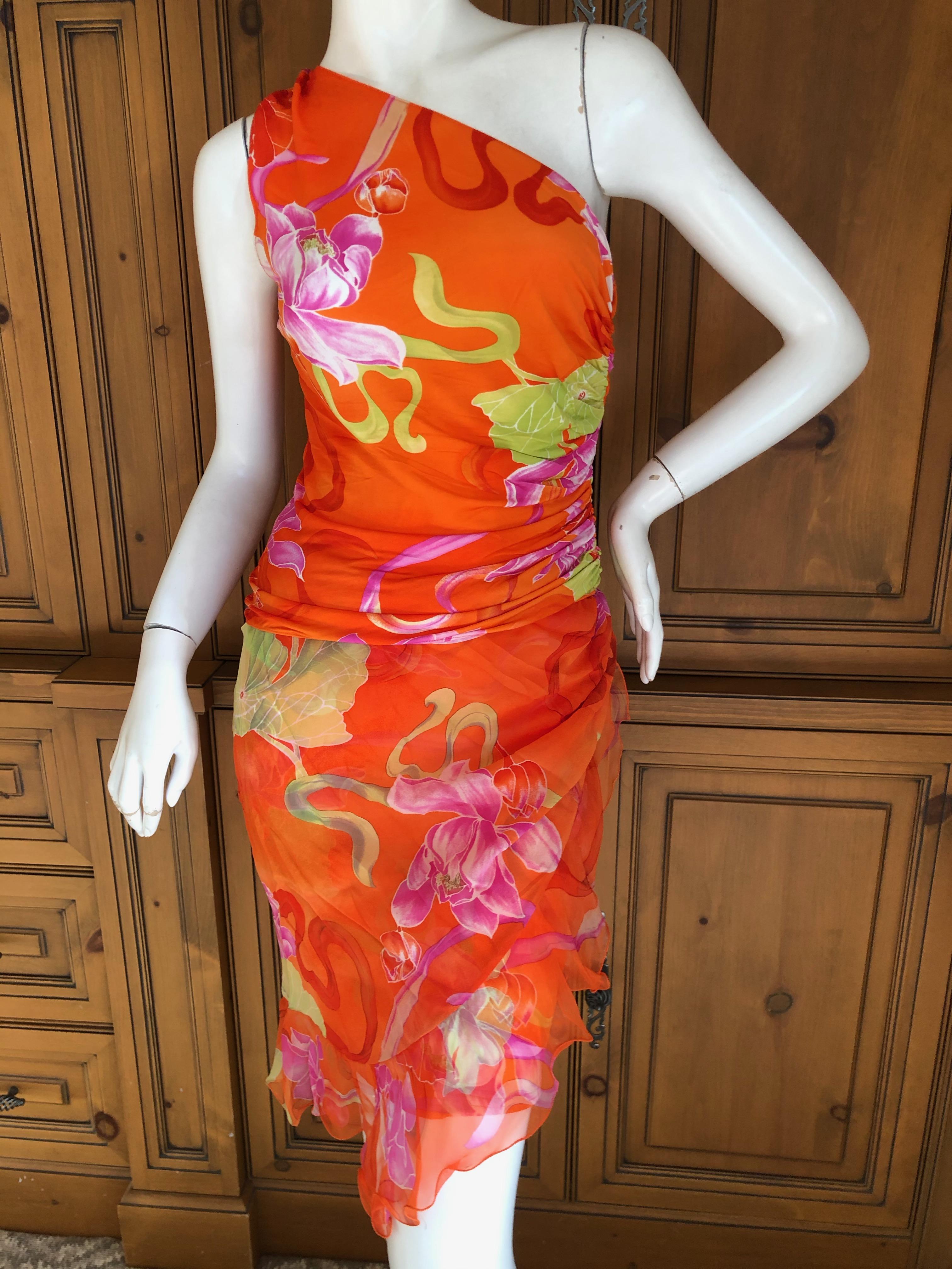 Women's Emanuel Ungaro 3 Piece Silk Floral One Shoulder Dress w Shawl by Peter Dundas For Sale