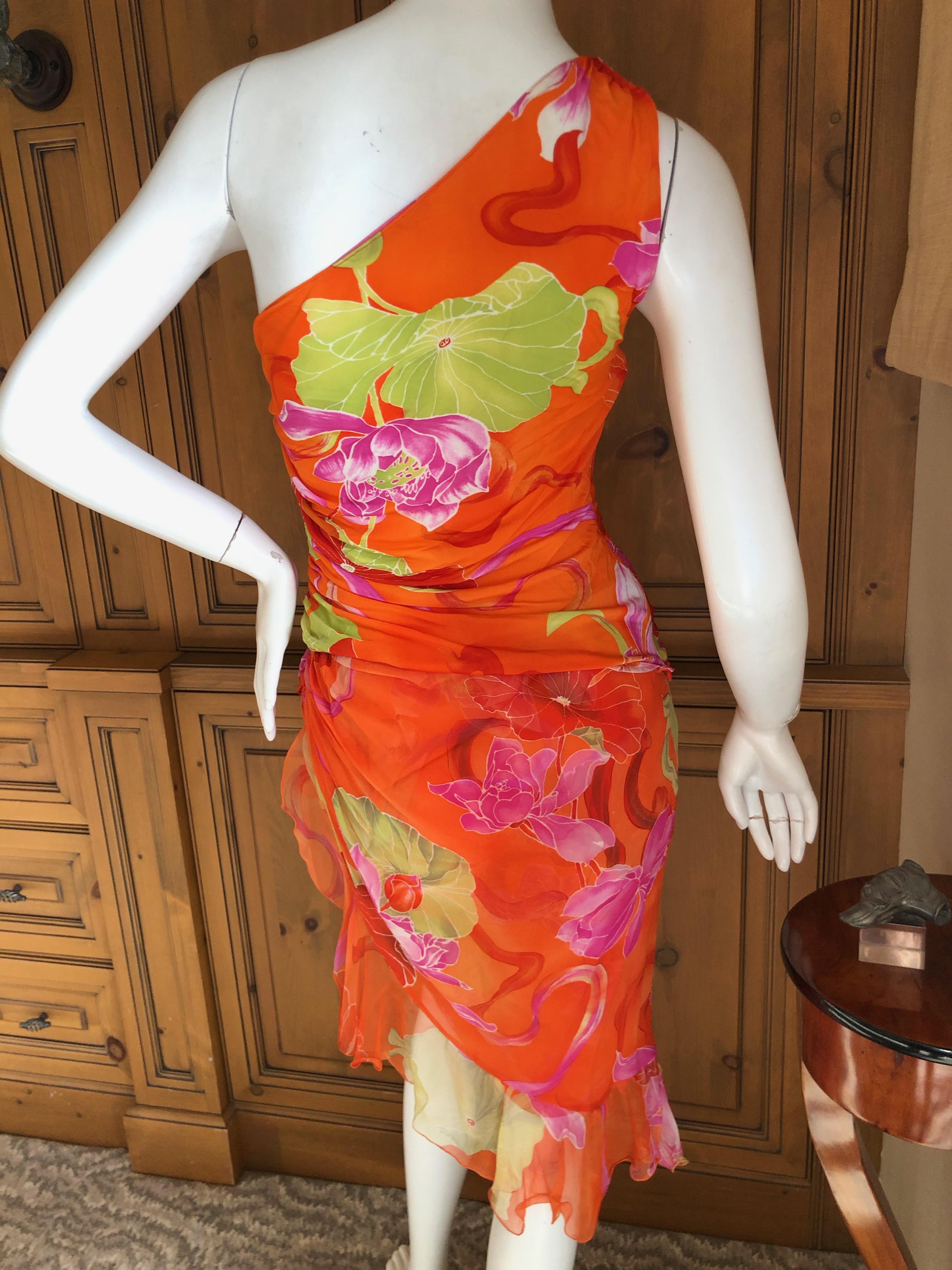 Emanuel Ungaro 3 Piece Silk Floral One Shoulder Dress w Shawl by Peter Dundas For Sale 3