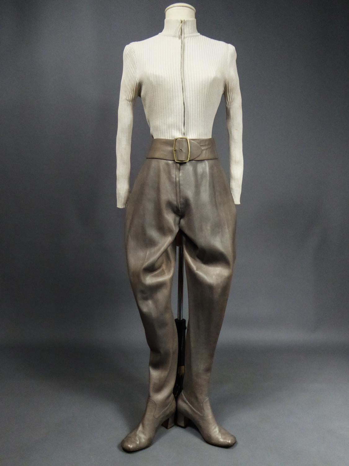 Emanuel Ungaro Amazon Coveralls with Integrated Leather Thigh Boots Circa 1970 In Good Condition In Toulon, FR