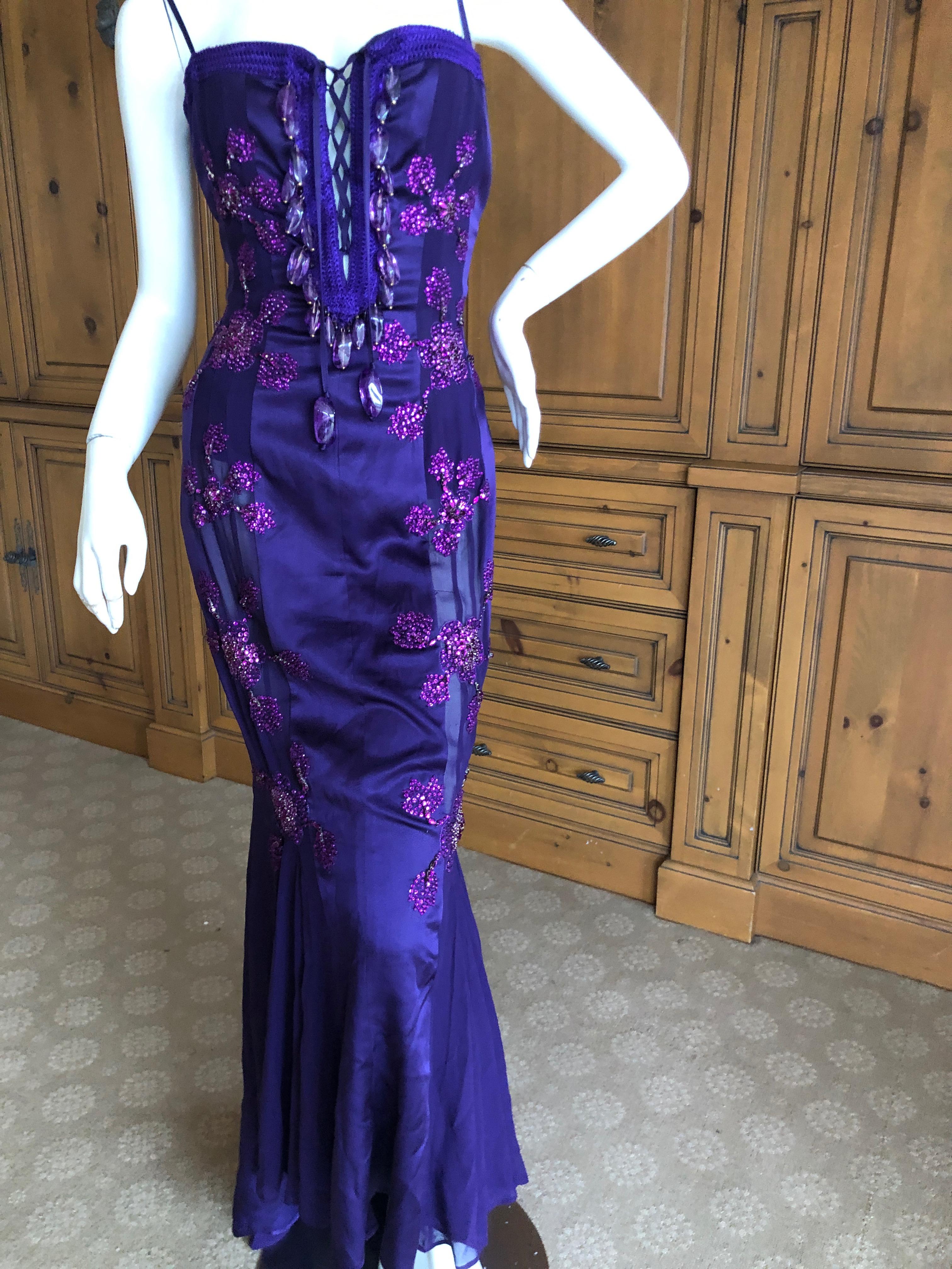 Purple Emanuel Ungaro Amethyst Embellished Vintage Silk Evening Dress by Peter Dundas For Sale