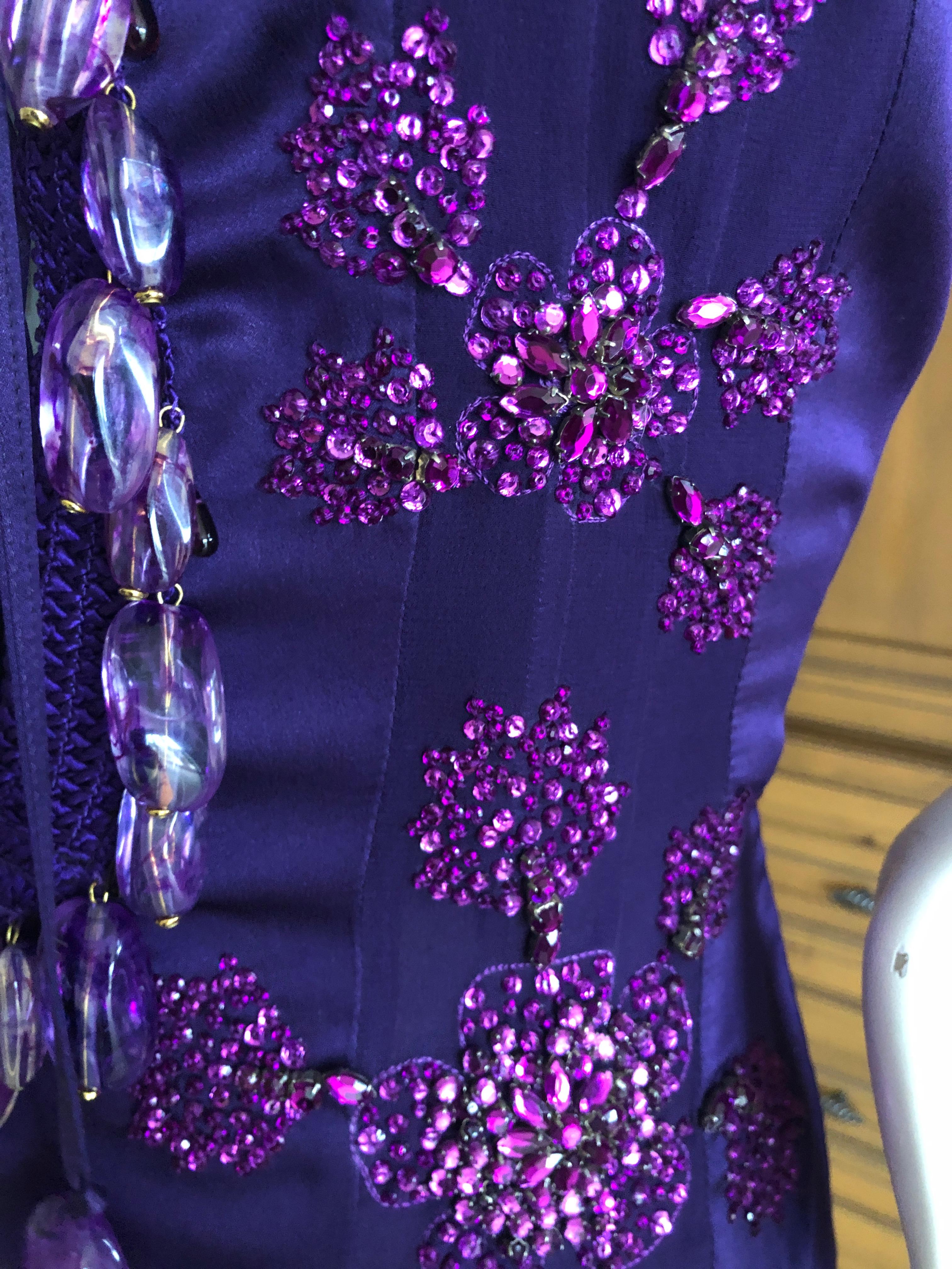 Emanuel Ungaro Amethyst Embellished Vintage Silk Evening Dress by Peter Dundas In Excellent Condition For Sale In Cloverdale, CA