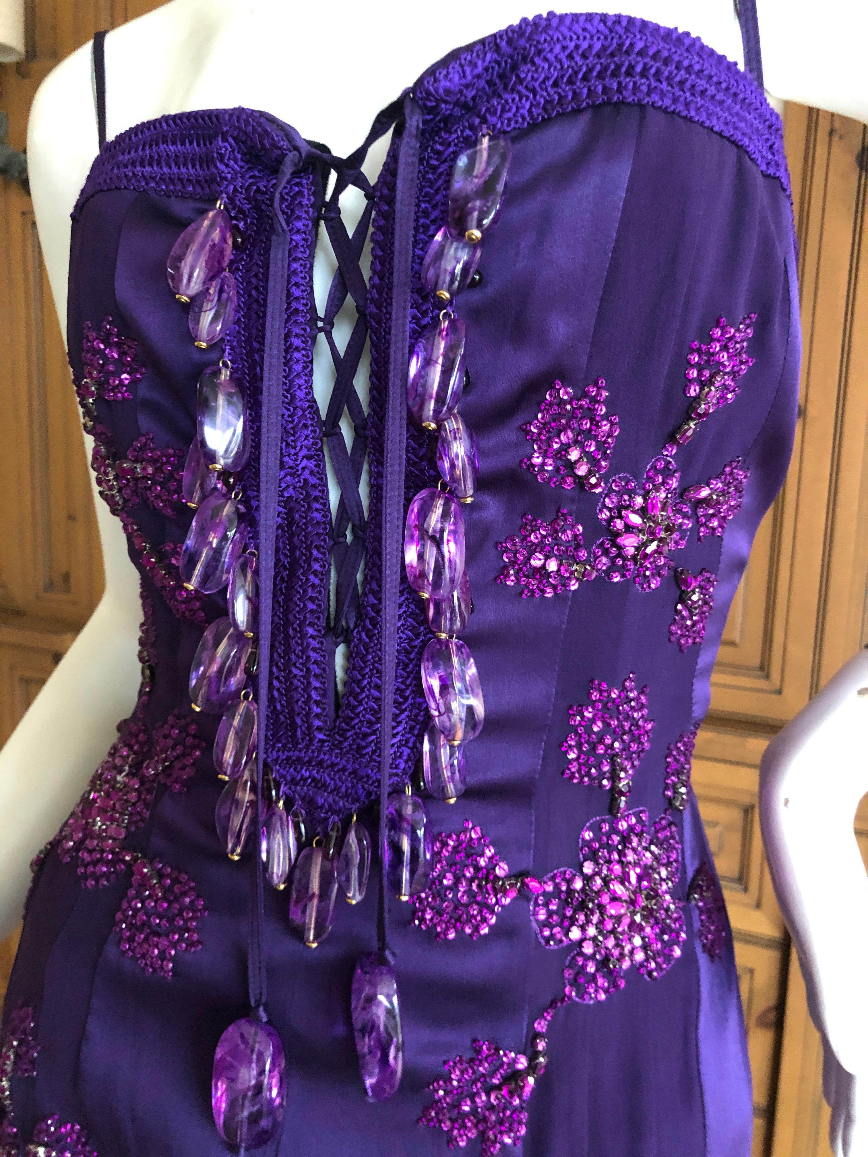 Women's Emanuel Ungaro Amethyst Embellished Vintage Silk Evening Dress by Peter Dundas For Sale