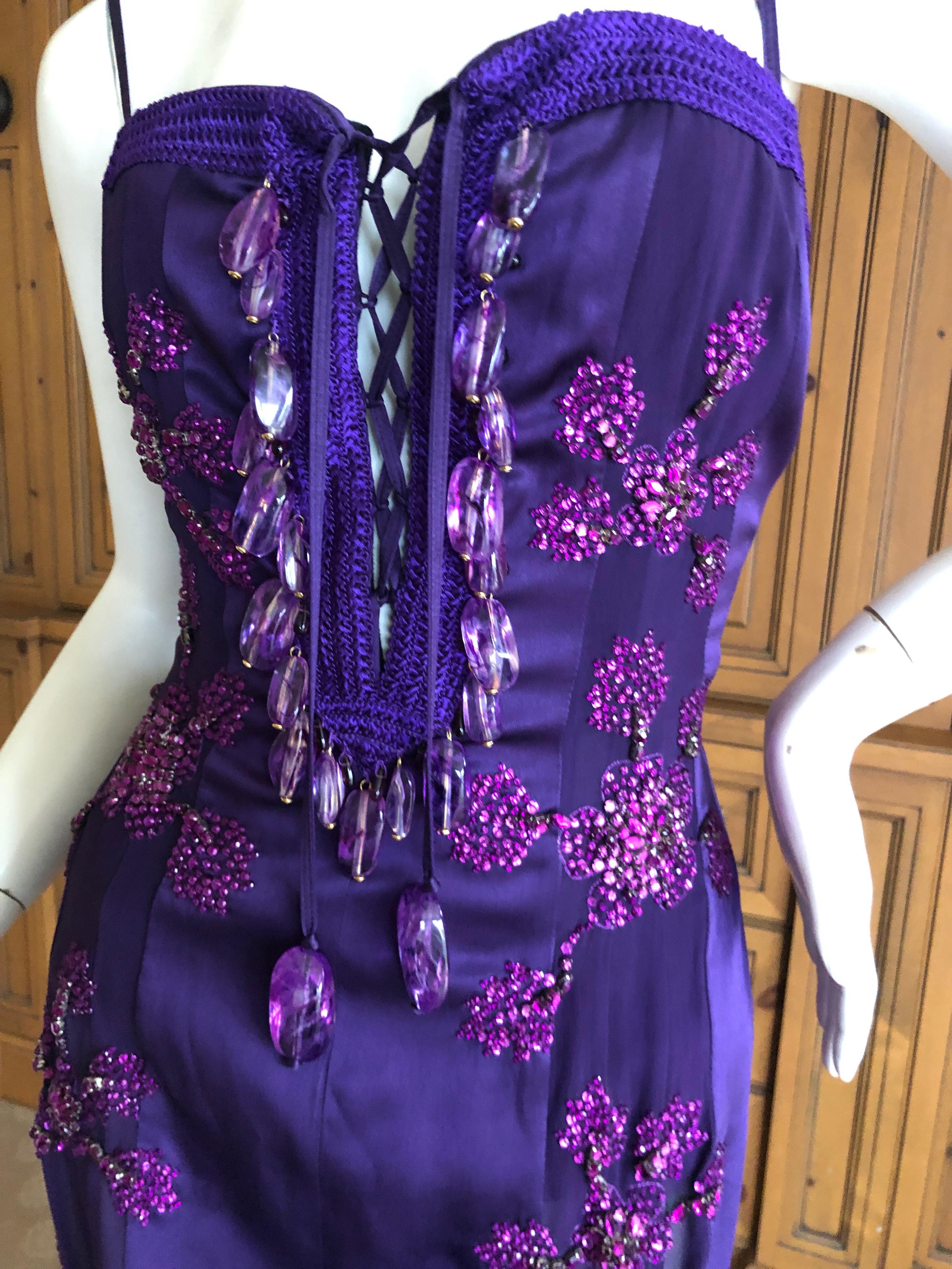 Emanuel Ungaro Amethyst Embellished Vintage Silk Evening Dress by Peter Dundas For Sale 1