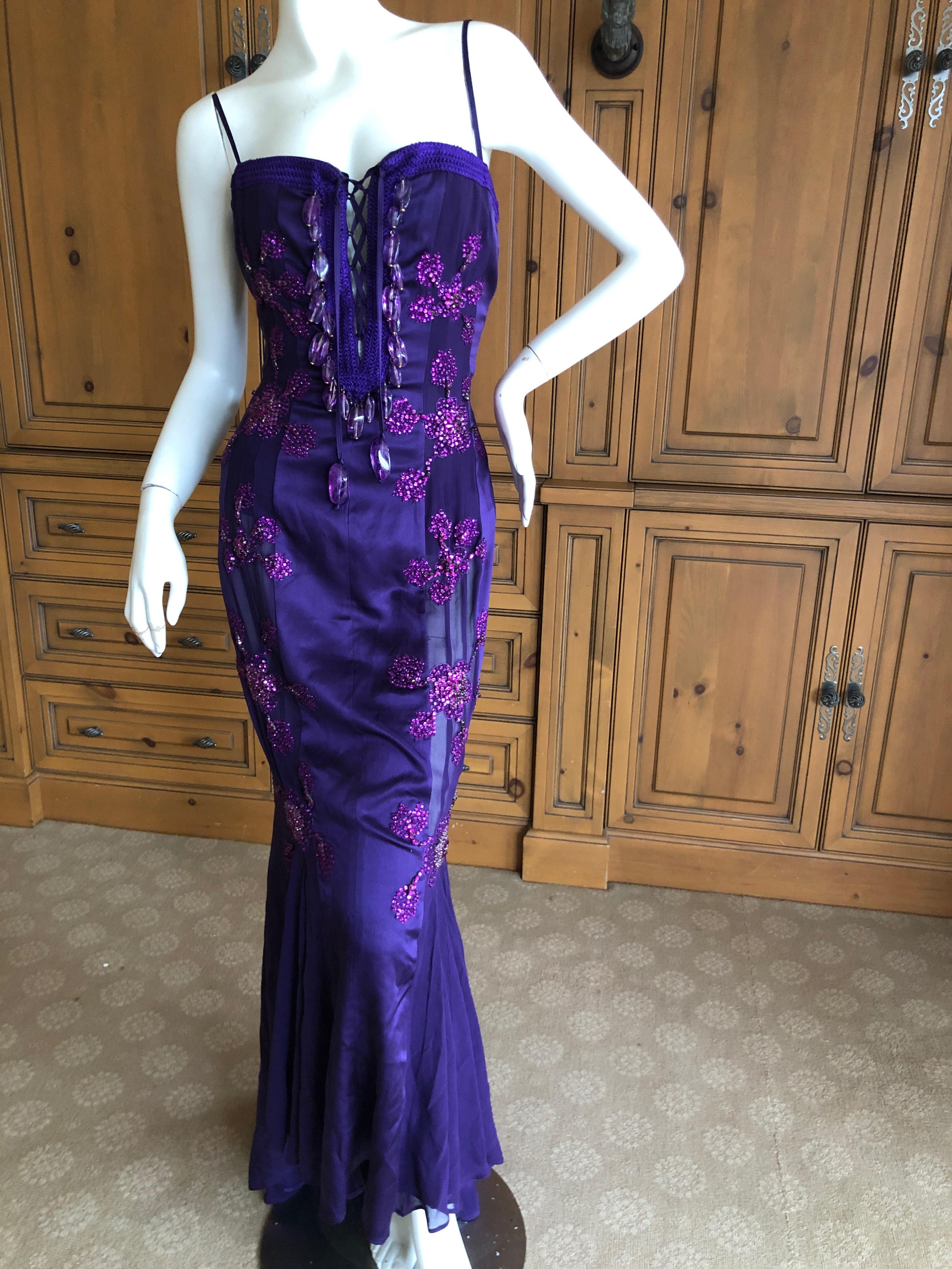 Emanuel Ungaro Amethyst Embellished Vintage Silk Evening Dress by Peter Dundas For Sale 2