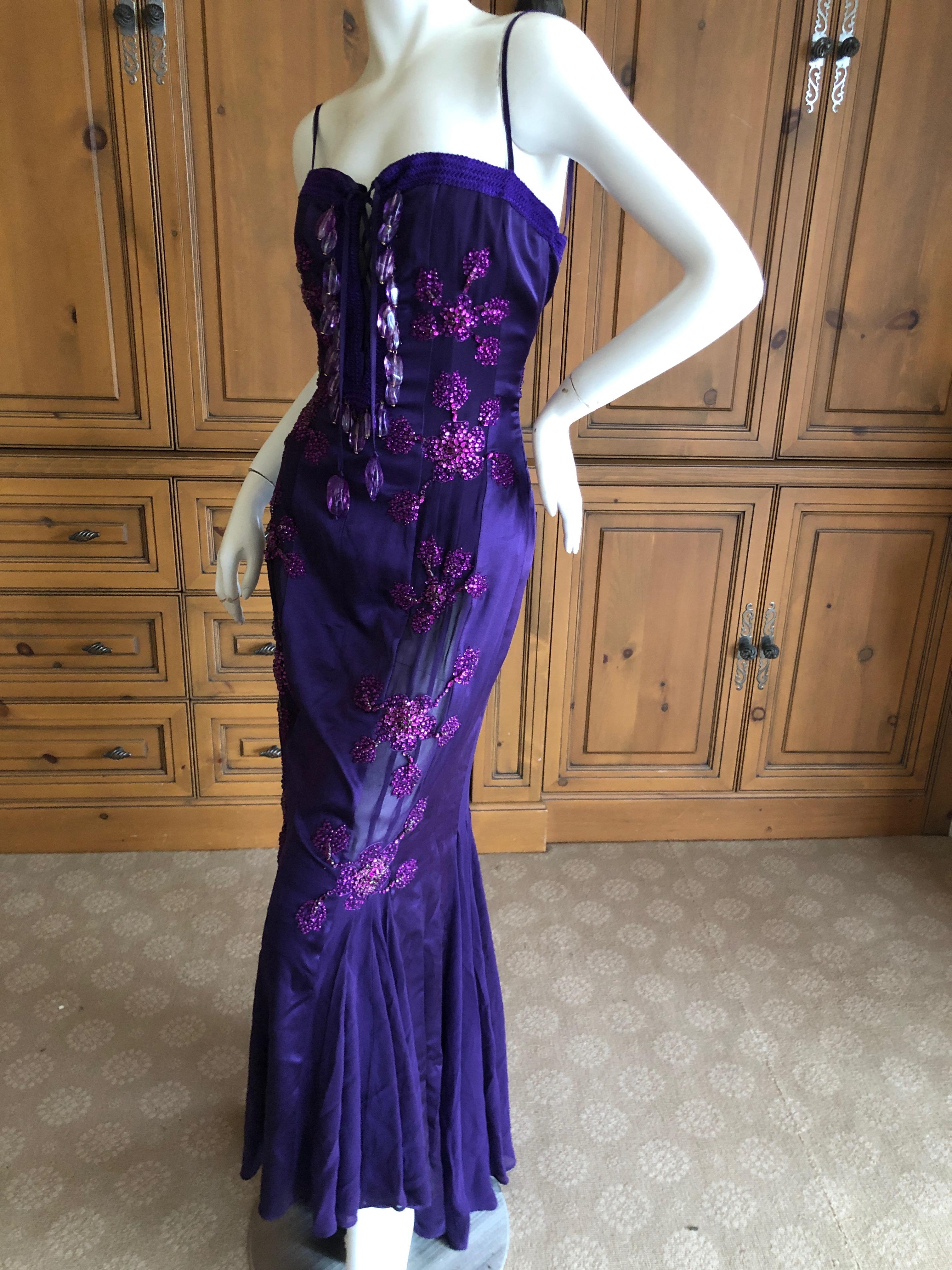 Emanuel Ungaro Amethyst Embellished Vintage Silk Evening Dress by Peter Dundas For Sale 3