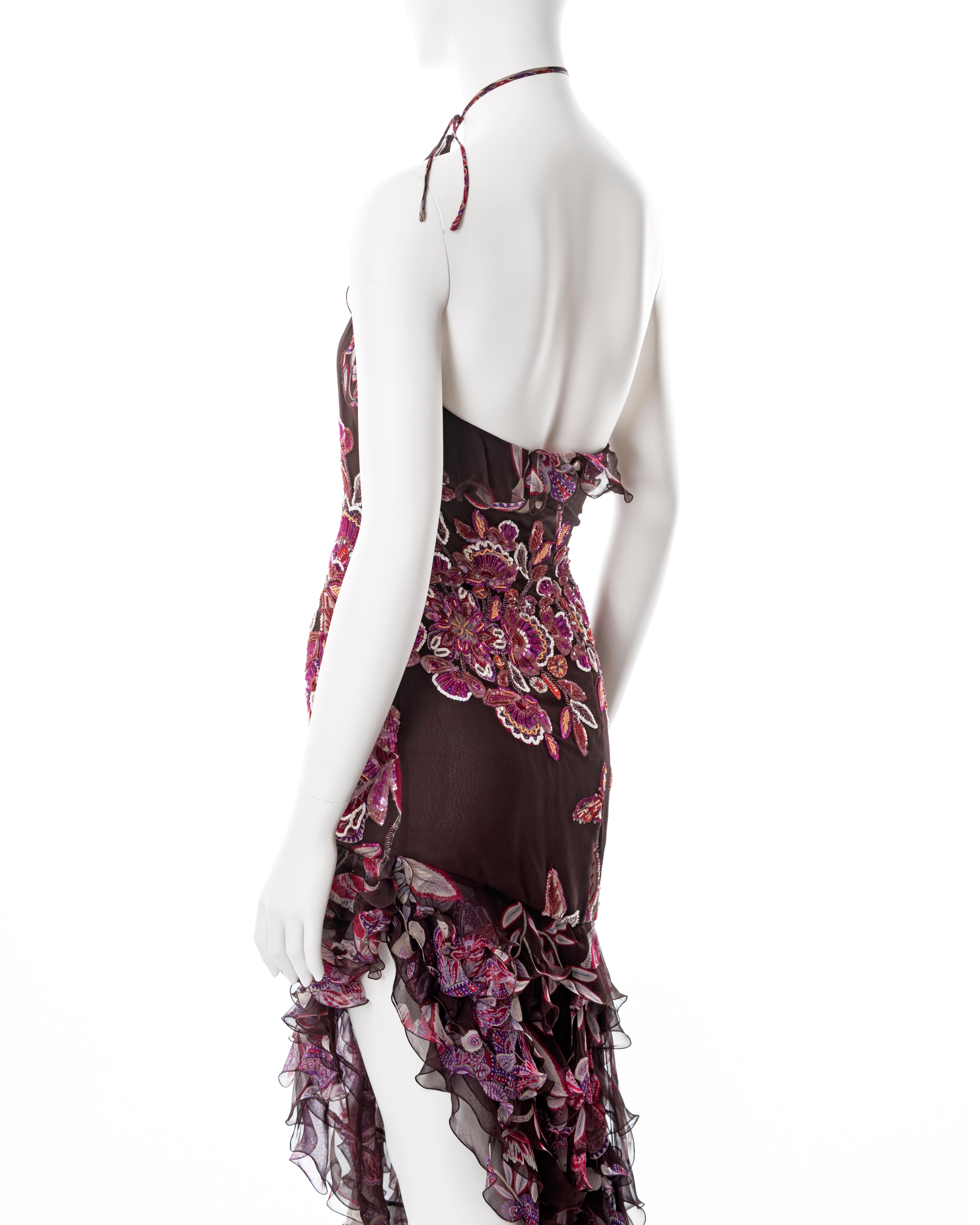 Emanuel Ungaro beaded burgundy silk halter neck evening dress, ss 2003 For Sale 5
