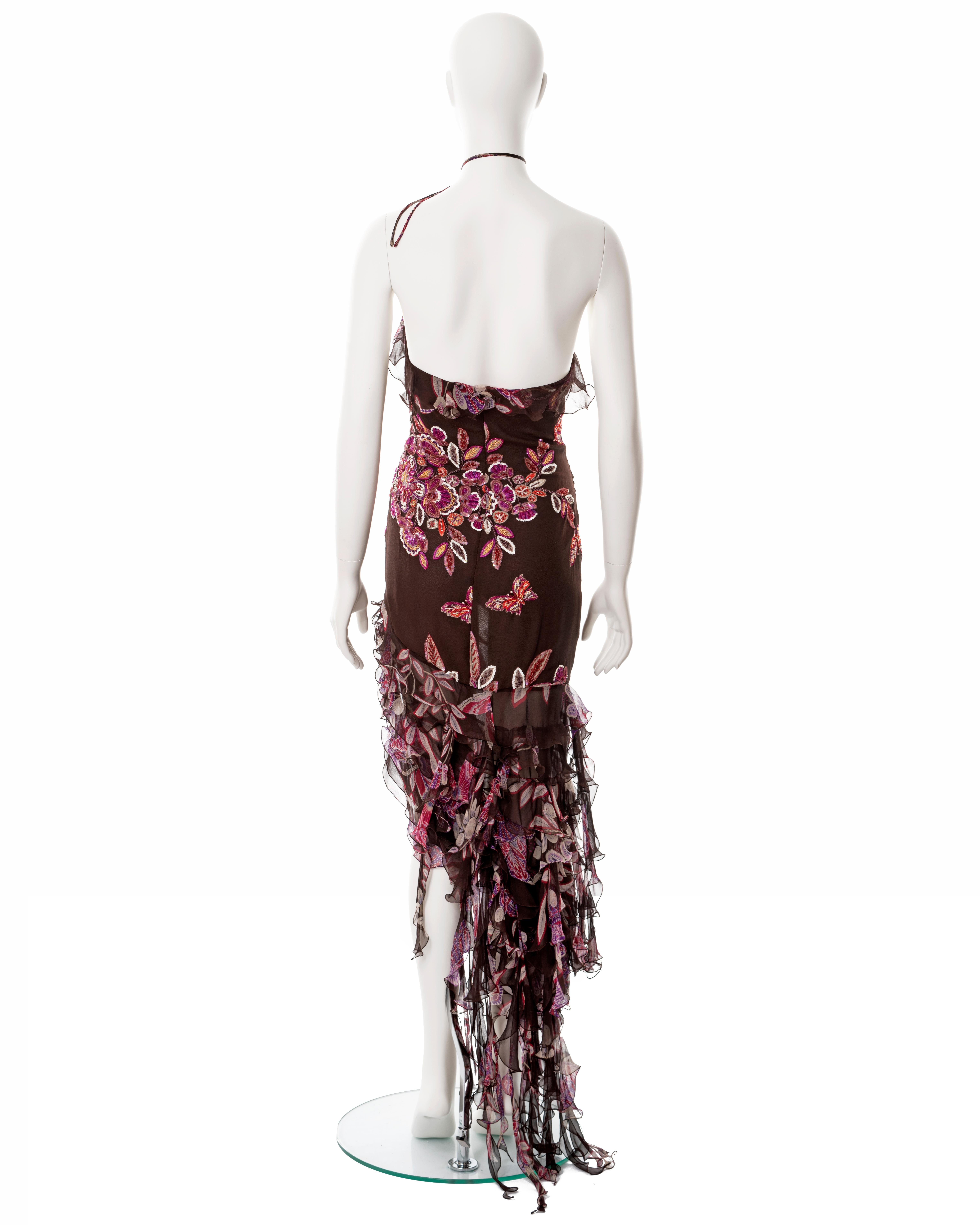 Emanuel Ungaro beaded burgundy silk halter neck evening dress, ss 2003 For Sale 6