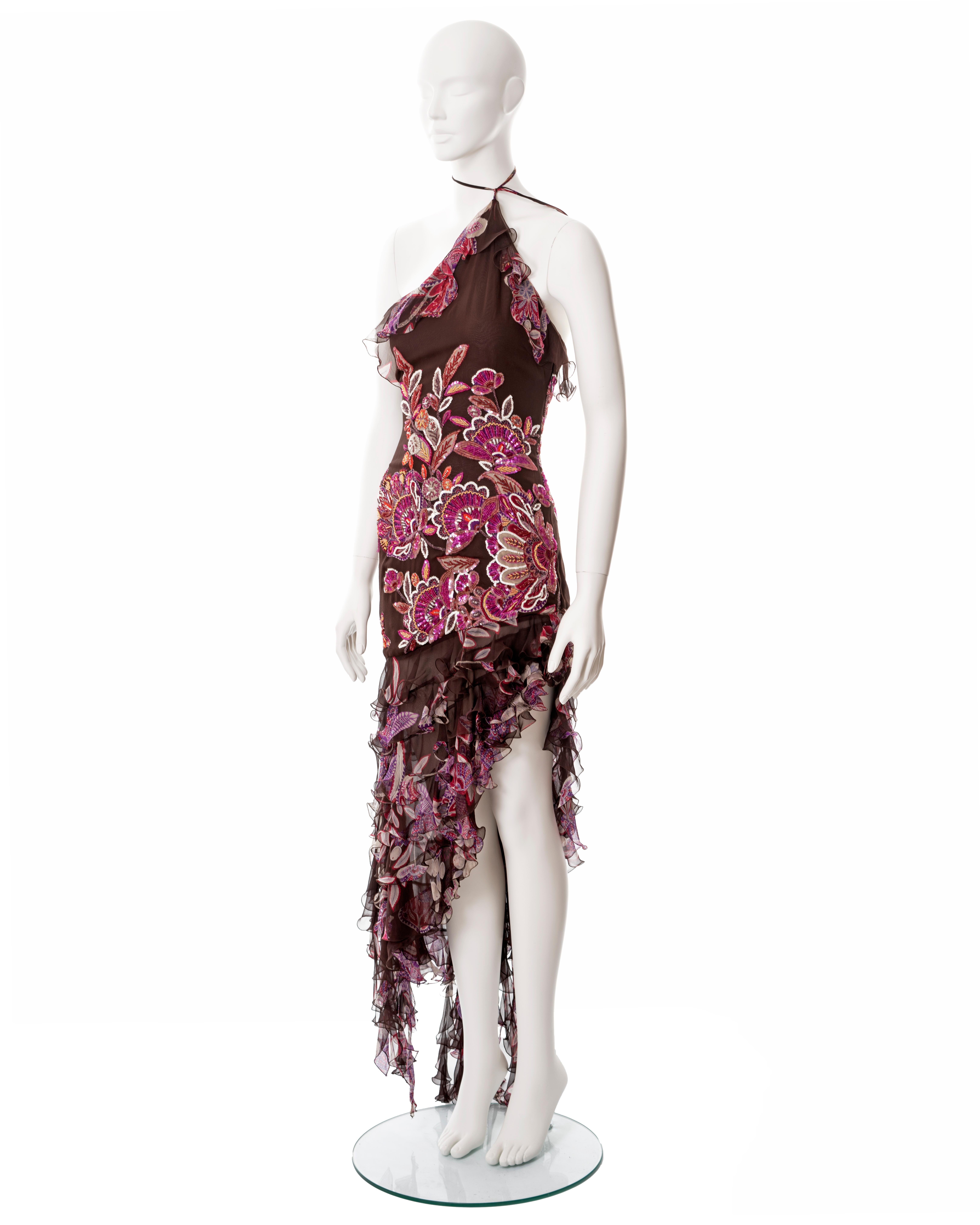 Emanuel Ungaro beaded burgundy silk halter neck evening dress, ss 2003 For Sale 2