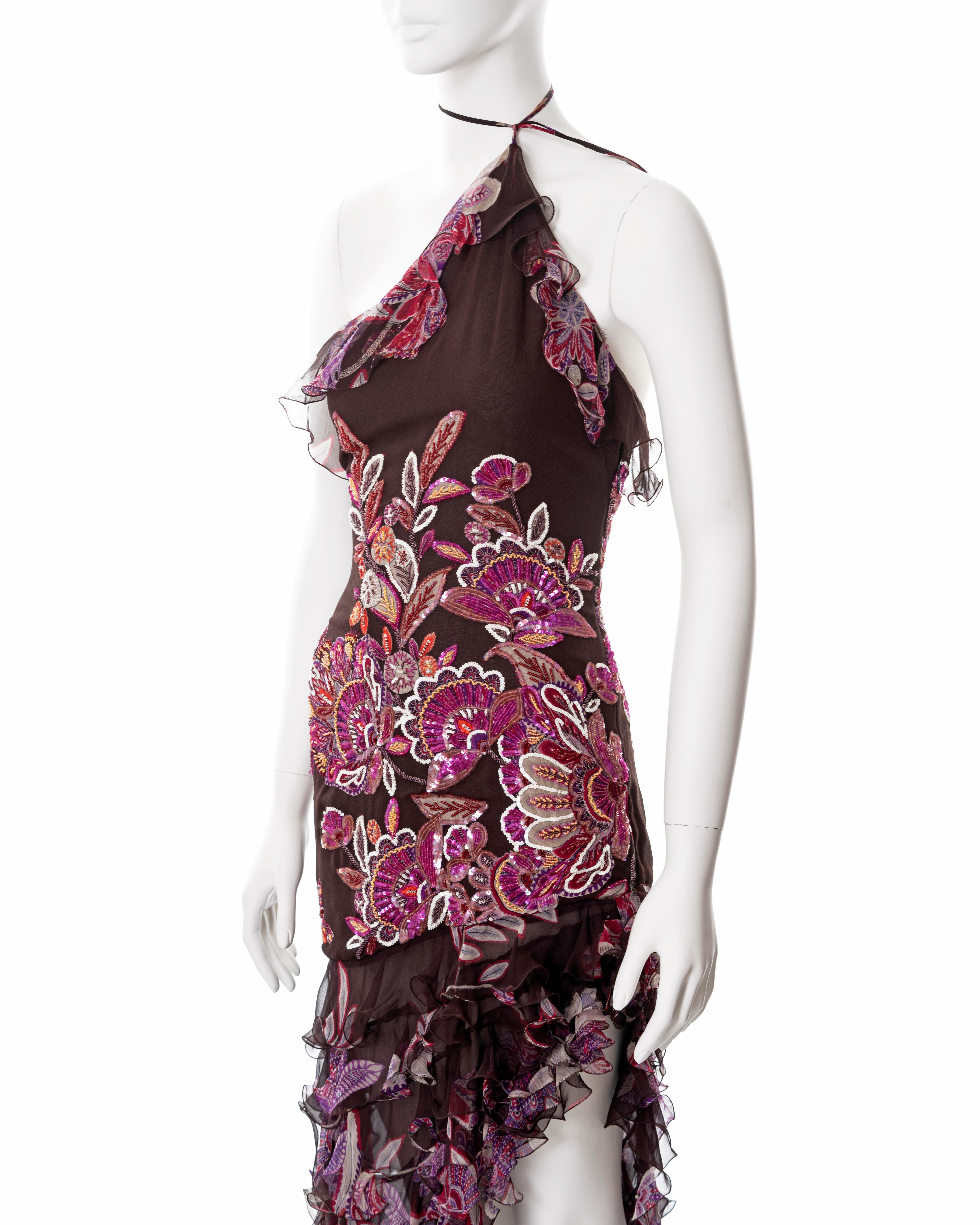 Emanuel Ungaro beaded burgundy silk halter neck evening dress, ss 2003 For Sale 3