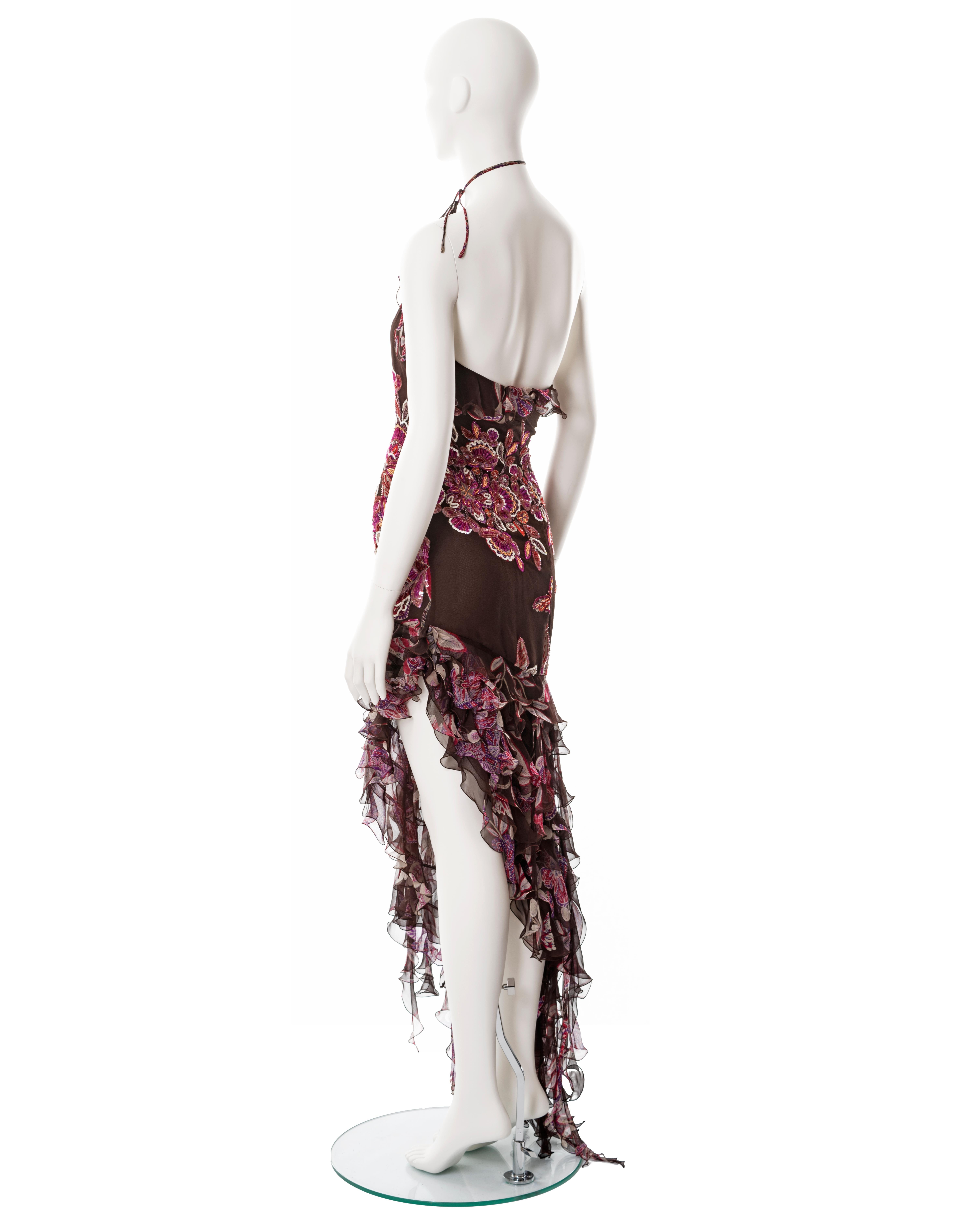 Emanuel Ungaro beaded burgundy silk halter neck evening dress, ss 2003 For Sale 4