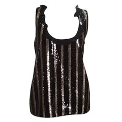 Emanuel Ungaro Black and Gold Striped Sequin Embellished Silk Sleeveless Top L