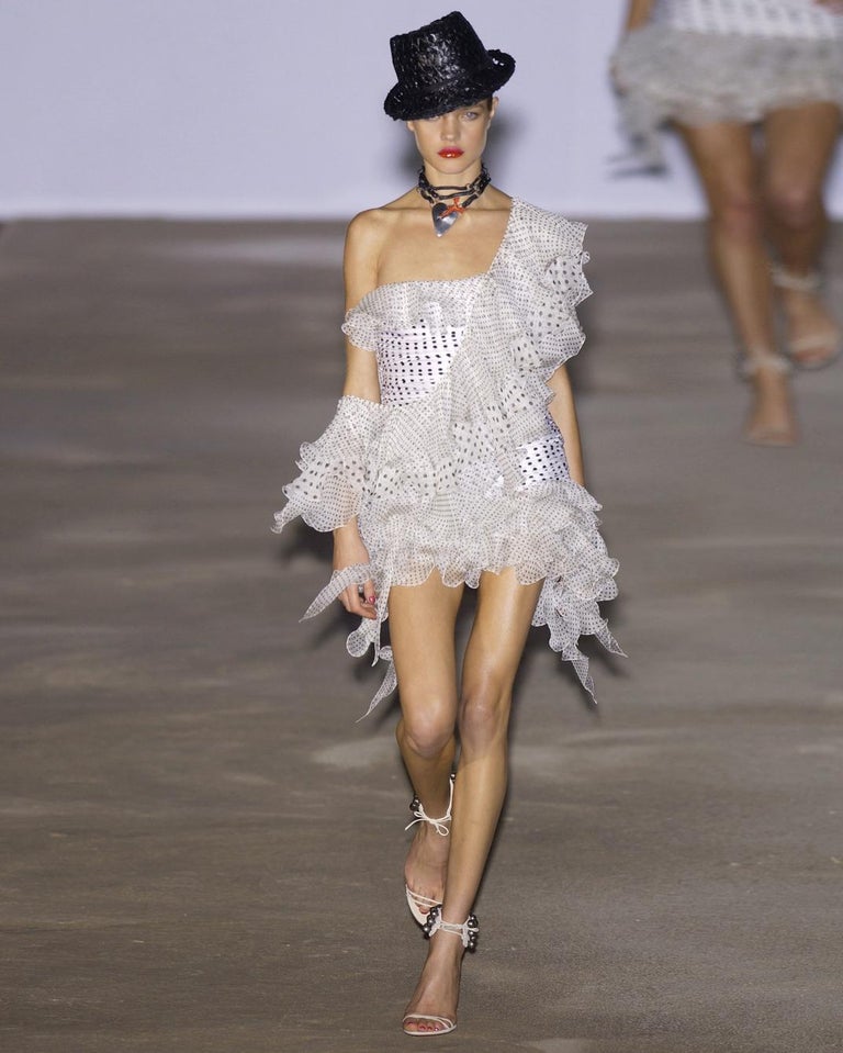 Emanuel Ungaro black and white polkadot ruched mini dress, ss 2003