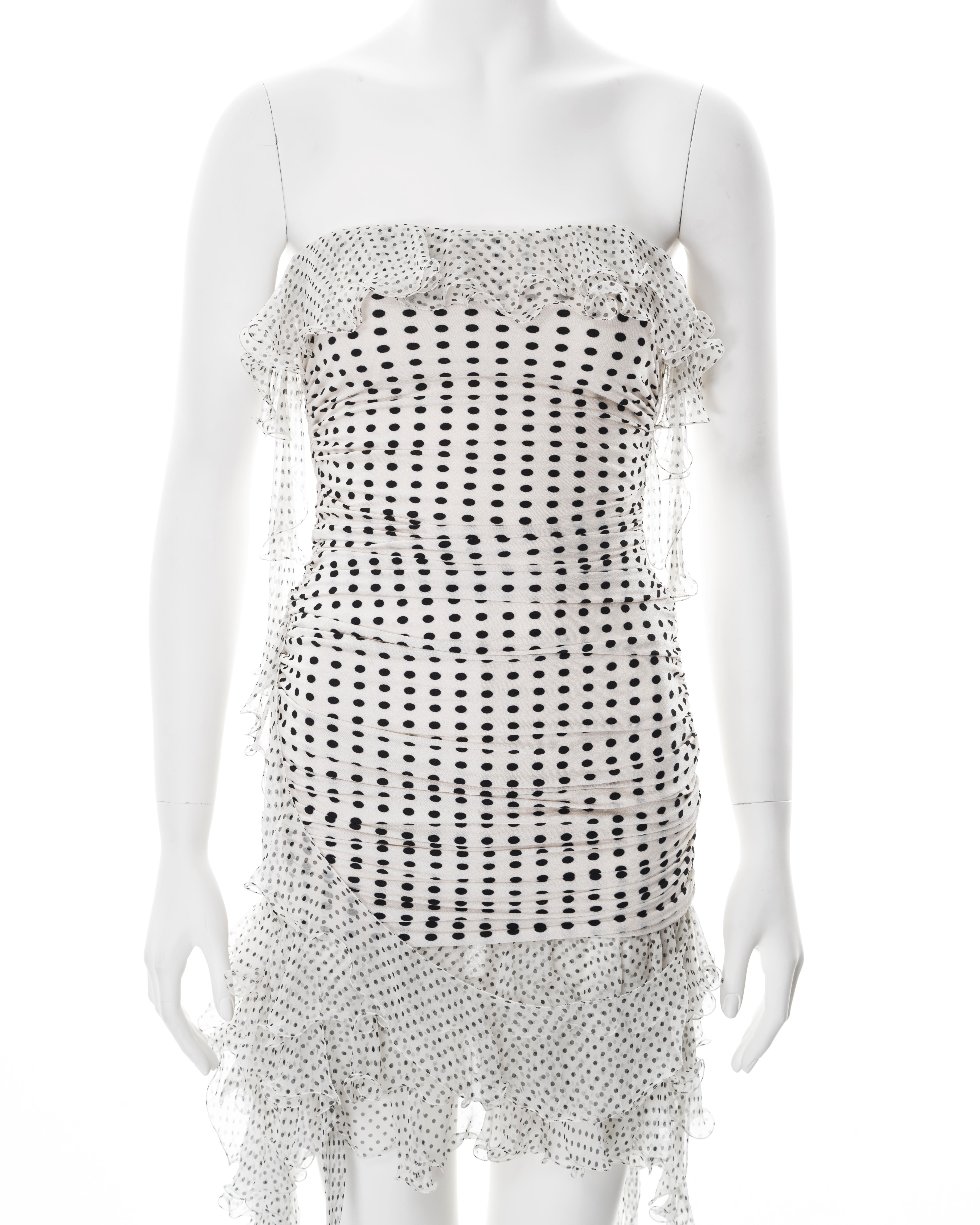 Emanuel Ungaro black and white polkadot ruched mini dress, ss 2003 In Excellent Condition In London, GB