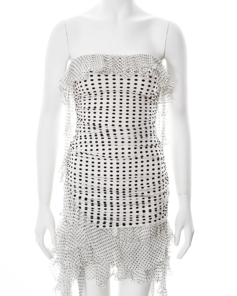 Emanuel Ungaro black and white polkadot ruched mini dress, ss 2003 at  1stDibs | sandro amethyste cotton ruched mini dress, sandro amethyste dress,  voluminous 3d floral tulle mini dress
