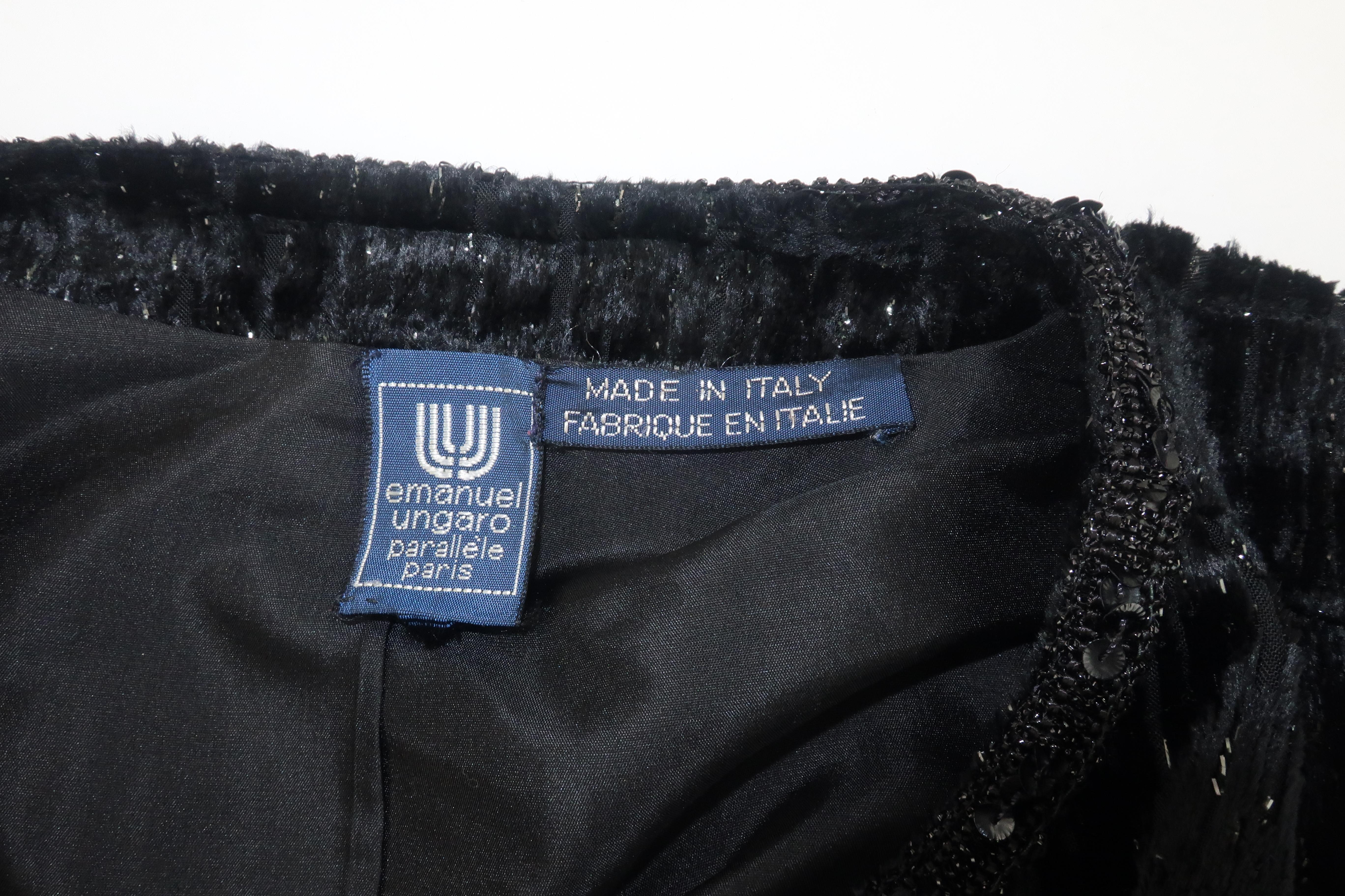 Emanuel Ungaro Black Cut Velvet Lamé Coat & Skirt Suit, 1980's 8