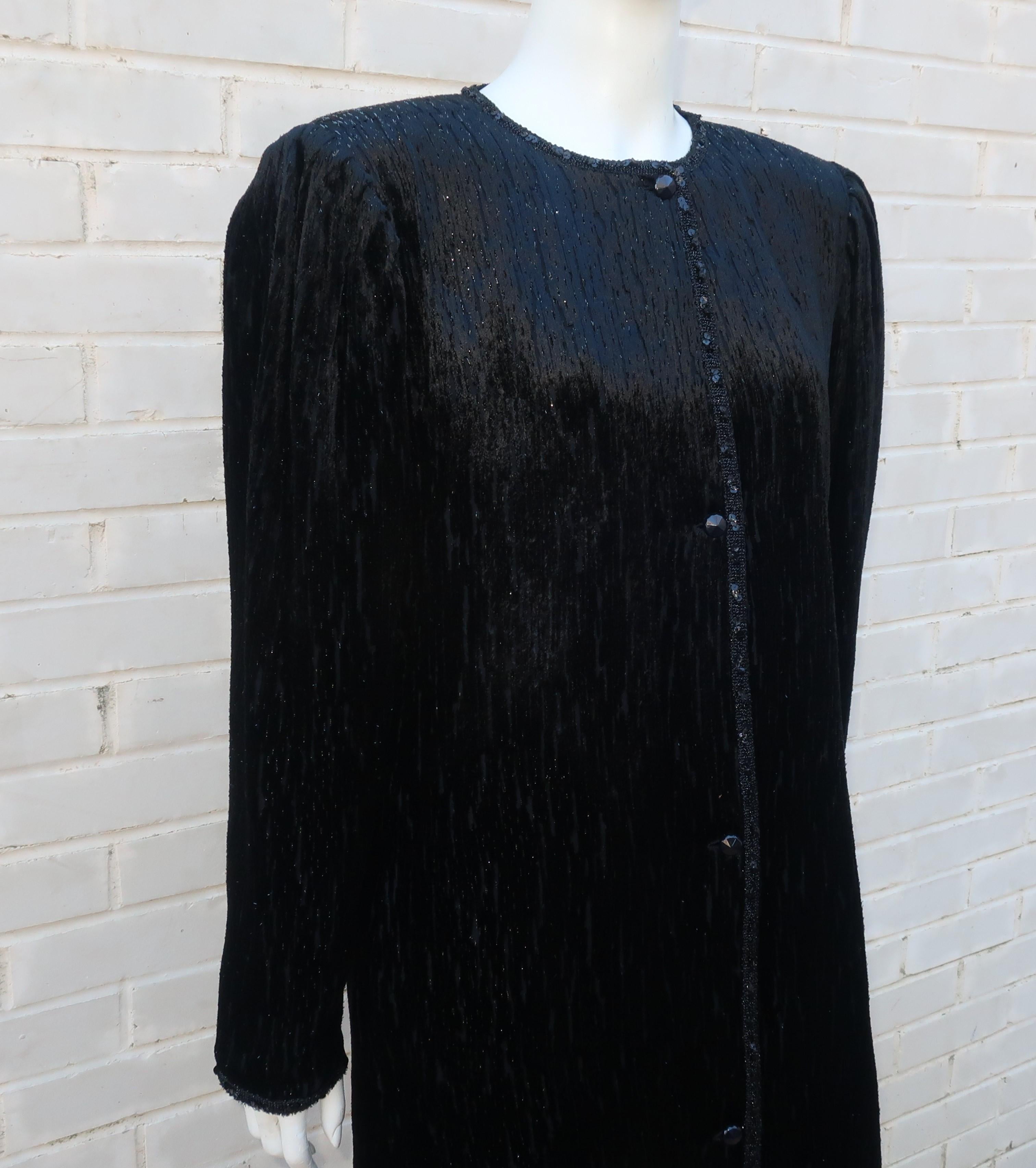 Women's Emanuel Ungaro Black Cut Velvet Lamé Coat & Skirt Suit, 1980's