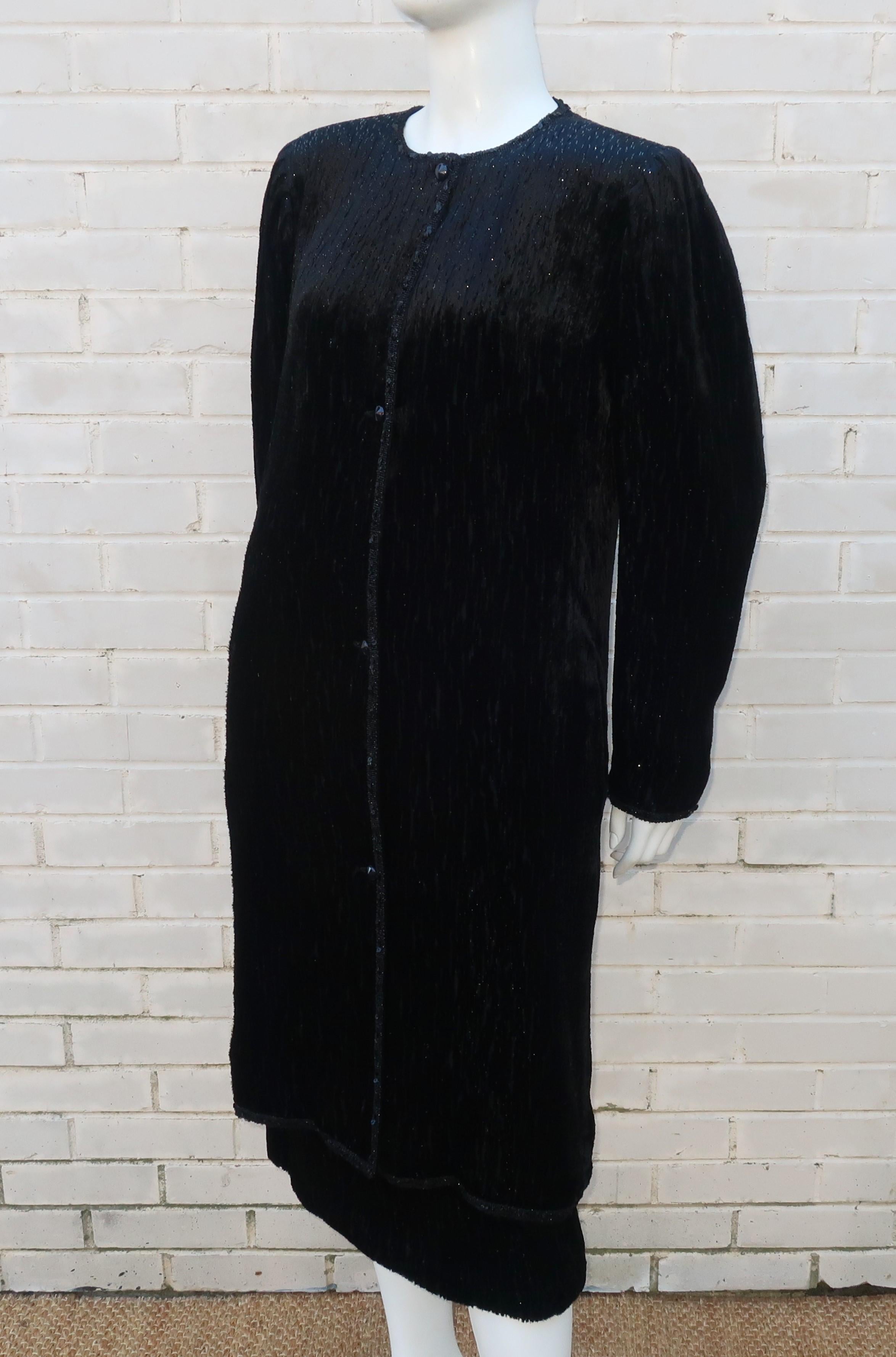 Emanuel Ungaro Black Cut Velvet Lamé Coat & Skirt Suit, 1980's 2